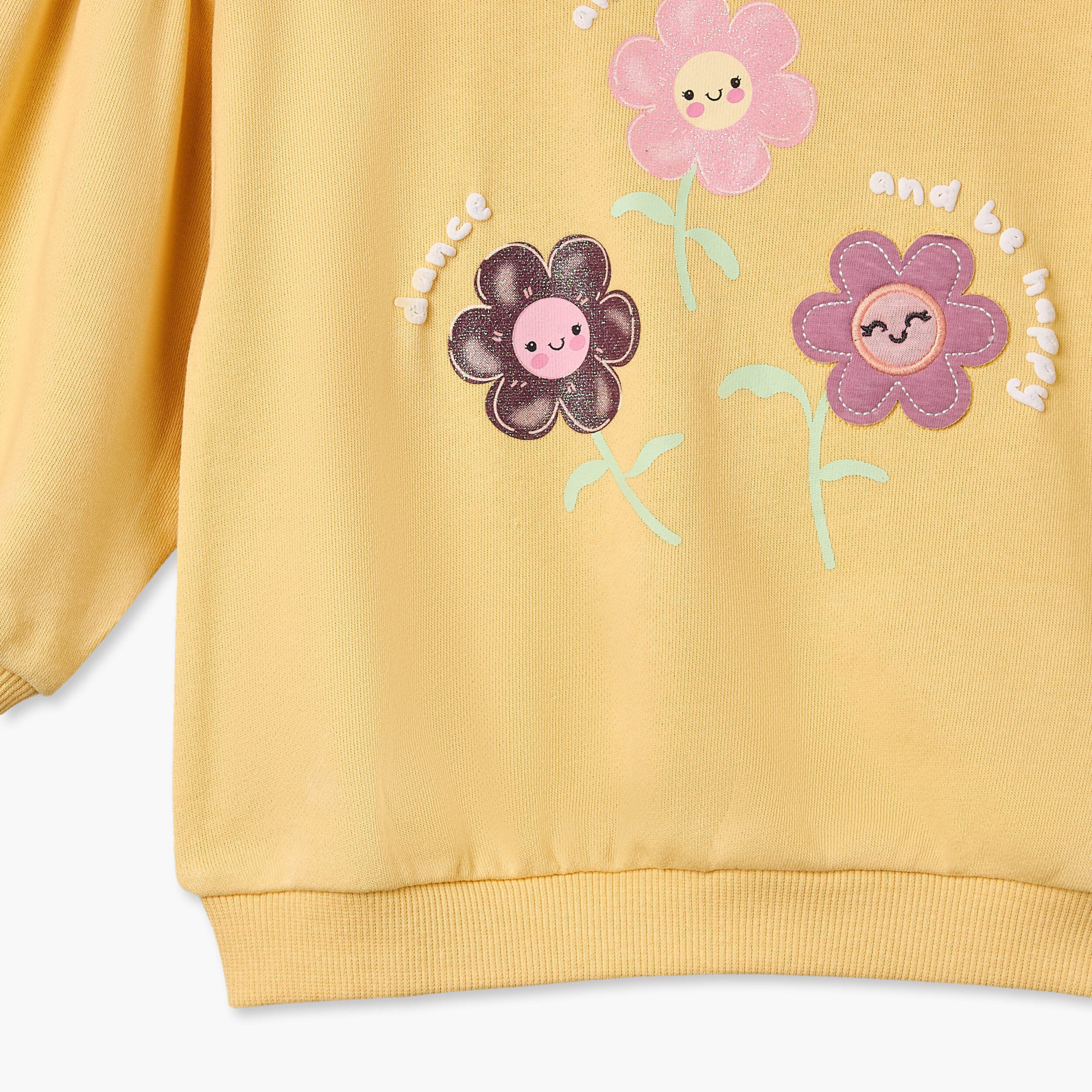 طقم سويت شيرت بأكمام طويلة وياقة مستديرة مع بنطلون رياضي بطبعات زهور من جونيورز-baby-girls-clothing-setsandcoords-image-8