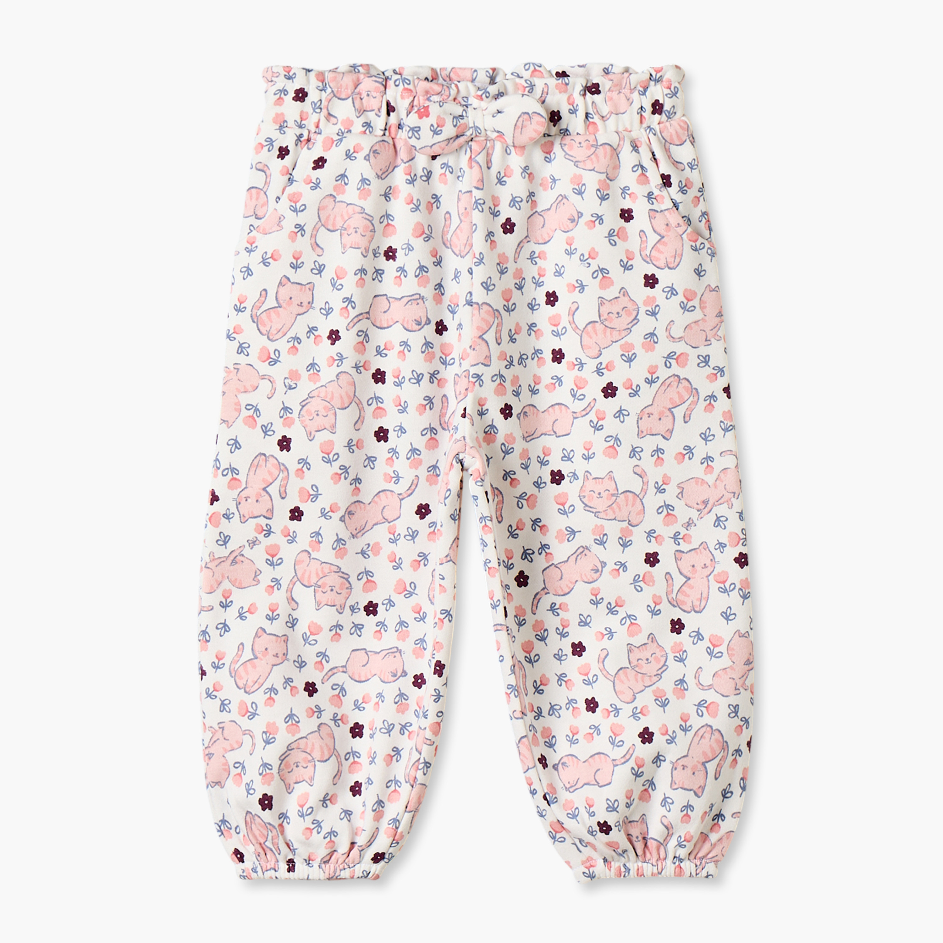 طقم سويت شيرت بياقة ضيقة وأكمام طويلة وبنطلون رياضي بطبعات قطة من جونيورز-baby-girls-clothing-setsandcoords-image-4