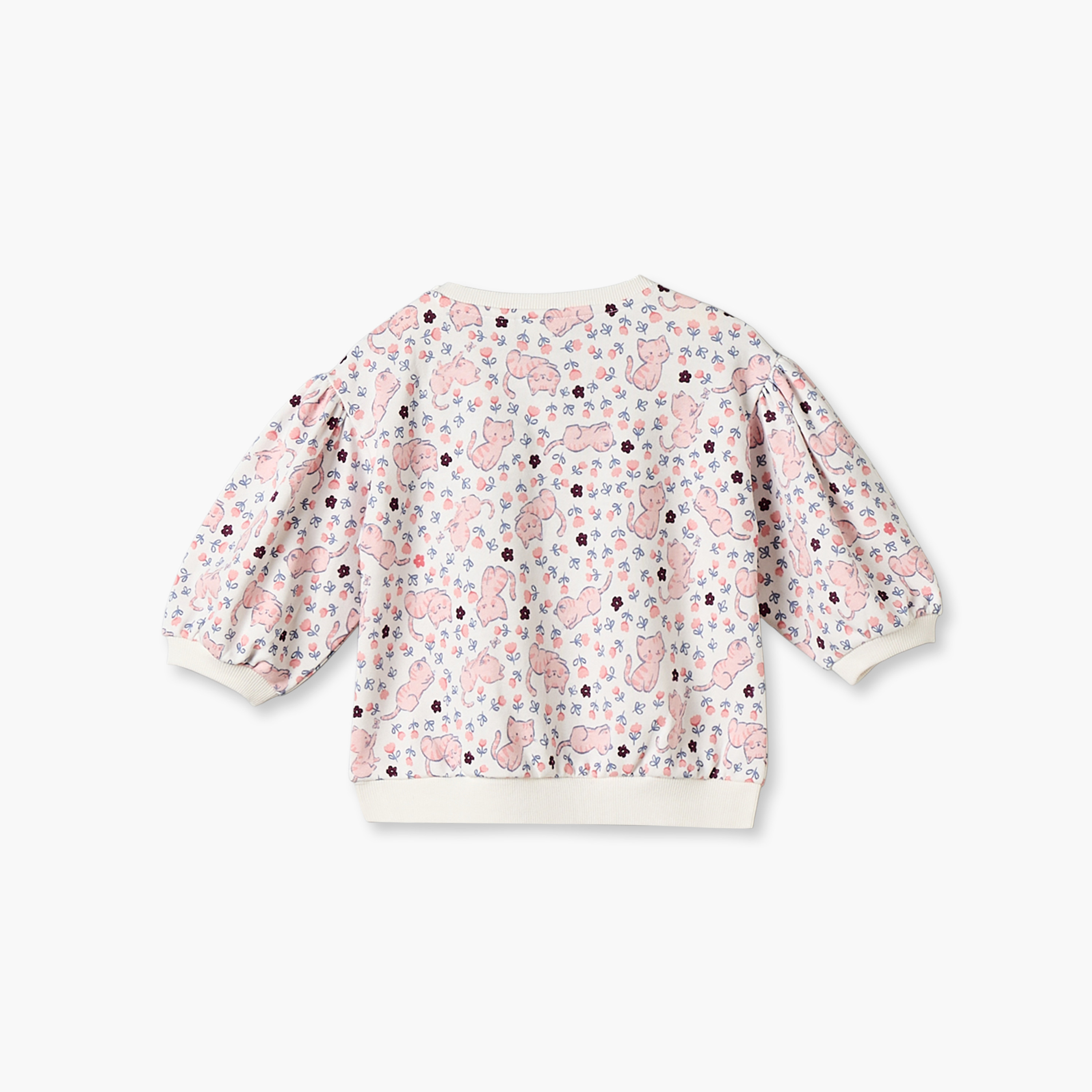 طقم سويت شيرت بياقة ضيقة وأكمام طويلة وبنطلون رياضي بطبعات قطة من جونيورز-baby-girls-clothing-setsandcoords-image-5