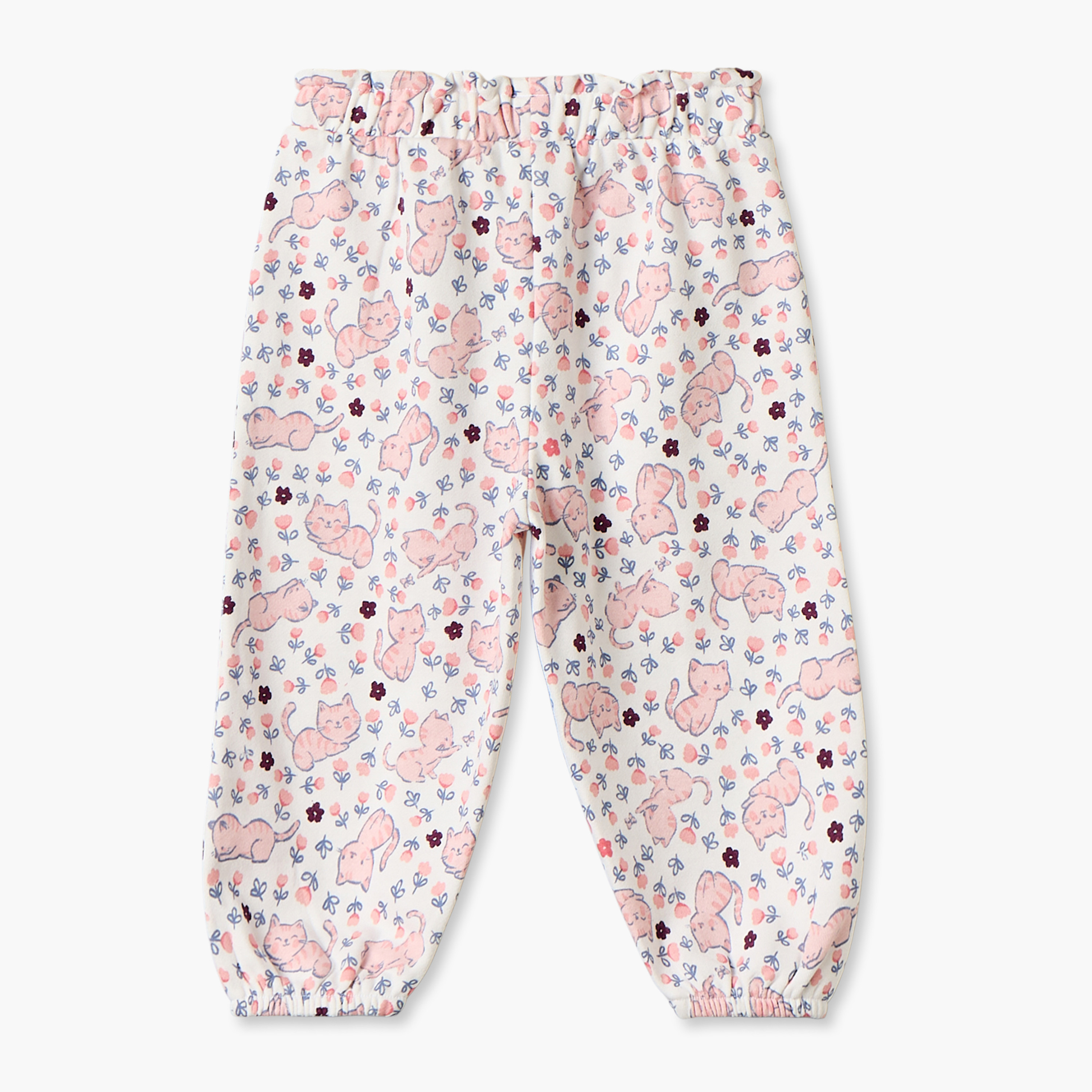 طقم سويت شيرت بياقة ضيقة وأكمام طويلة وبنطلون رياضي بطبعات قطة من جونيورز-baby-girls-clothing-setsandcoords-image-6