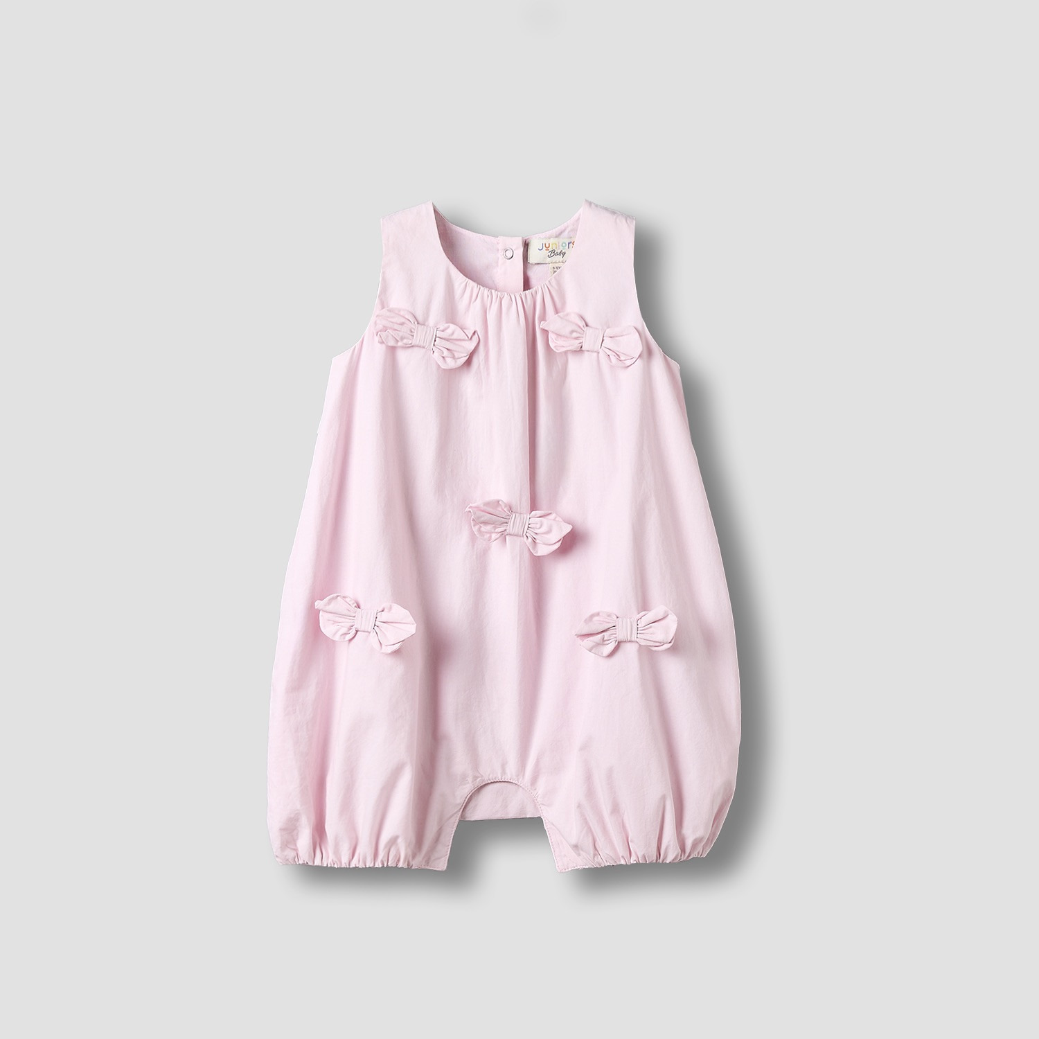 Juniors Round Neck Sleeveless Romper with Bow Accent-baby-girls-clothing-rompers-image-1