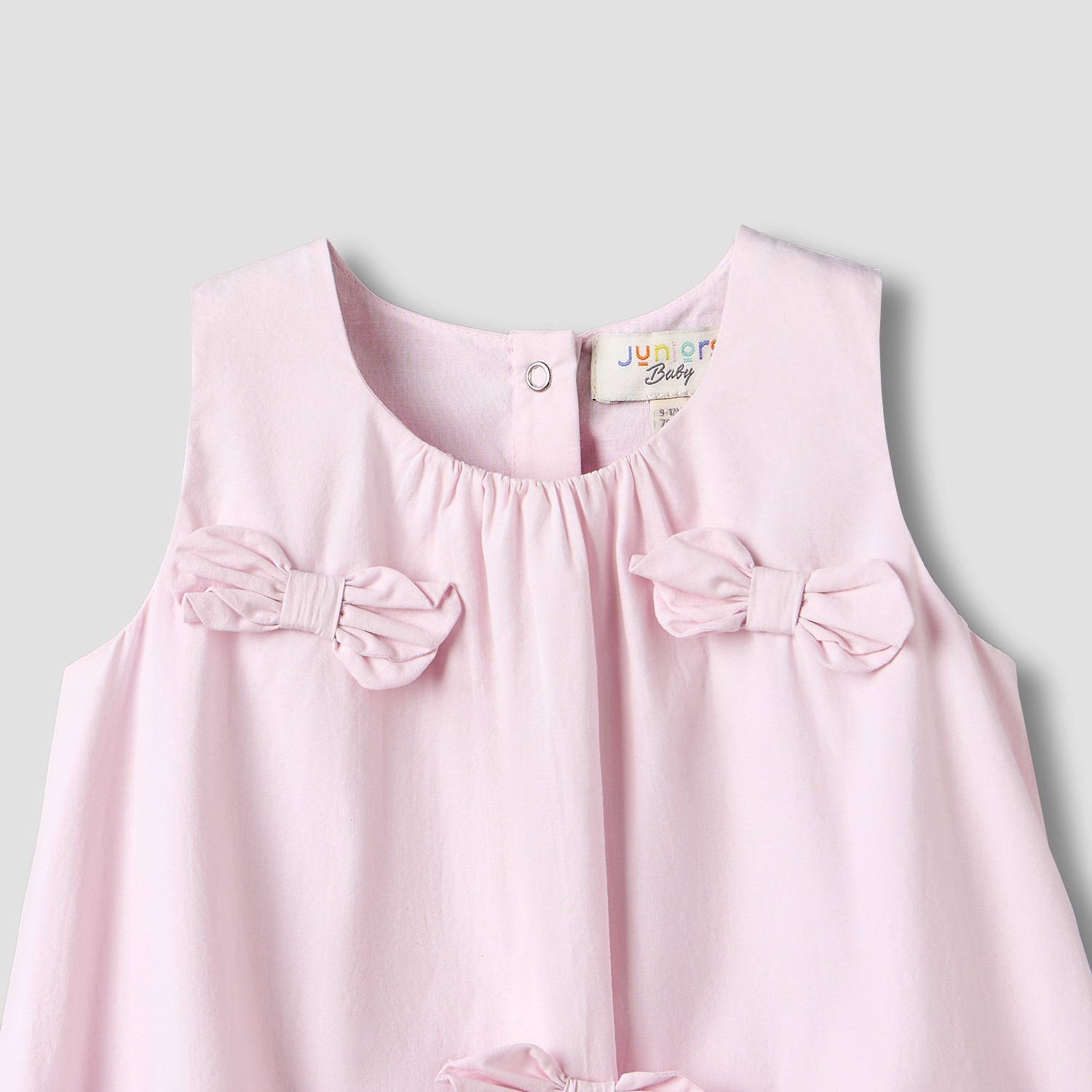 Juniors Round Neck Sleeveless Romper with Bow Accent-baby-girls-clothing-rompers-image-3