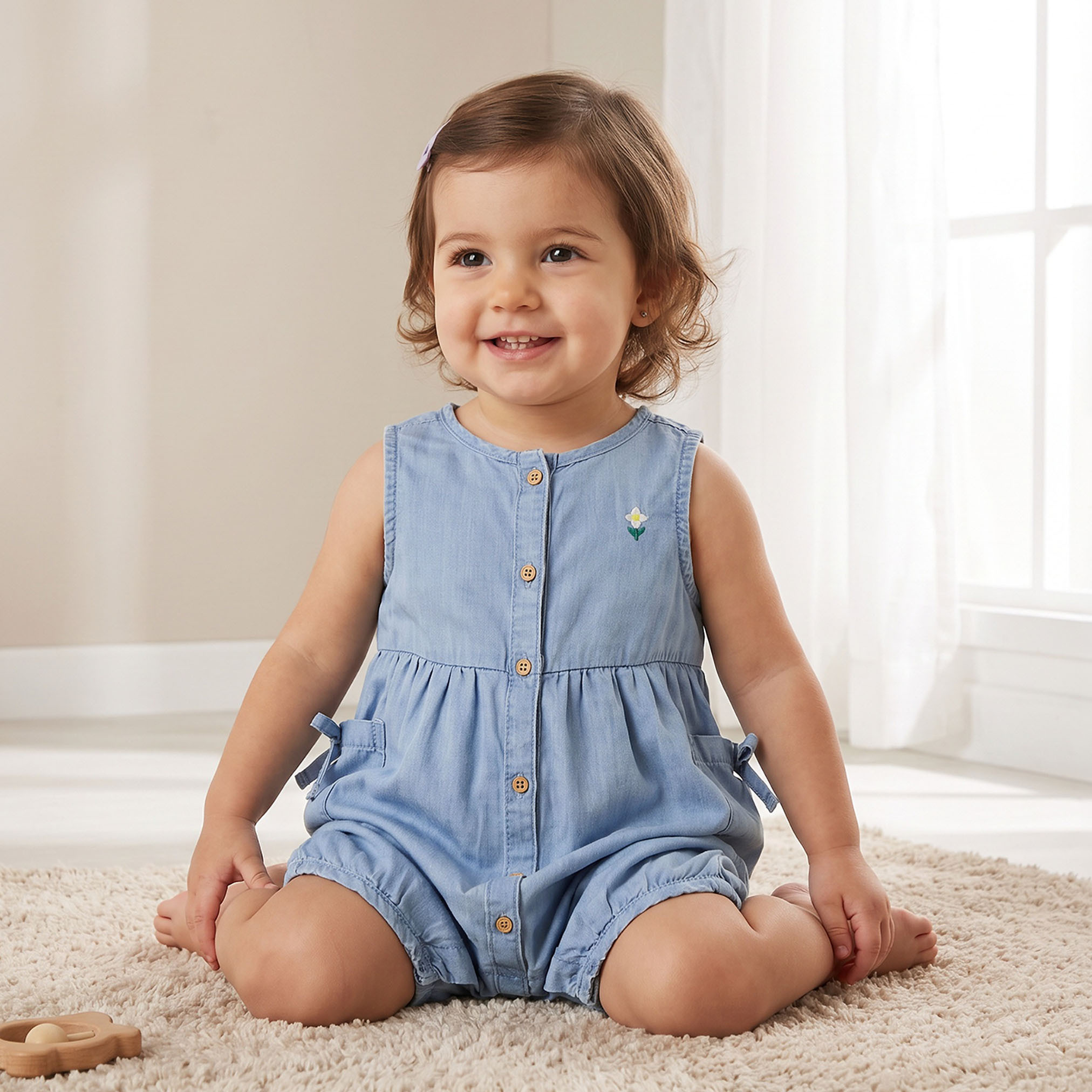 Juniors Round Neck Sleeveless Romper with Bow Detail-baby-girls-clothing-rompers-image-1