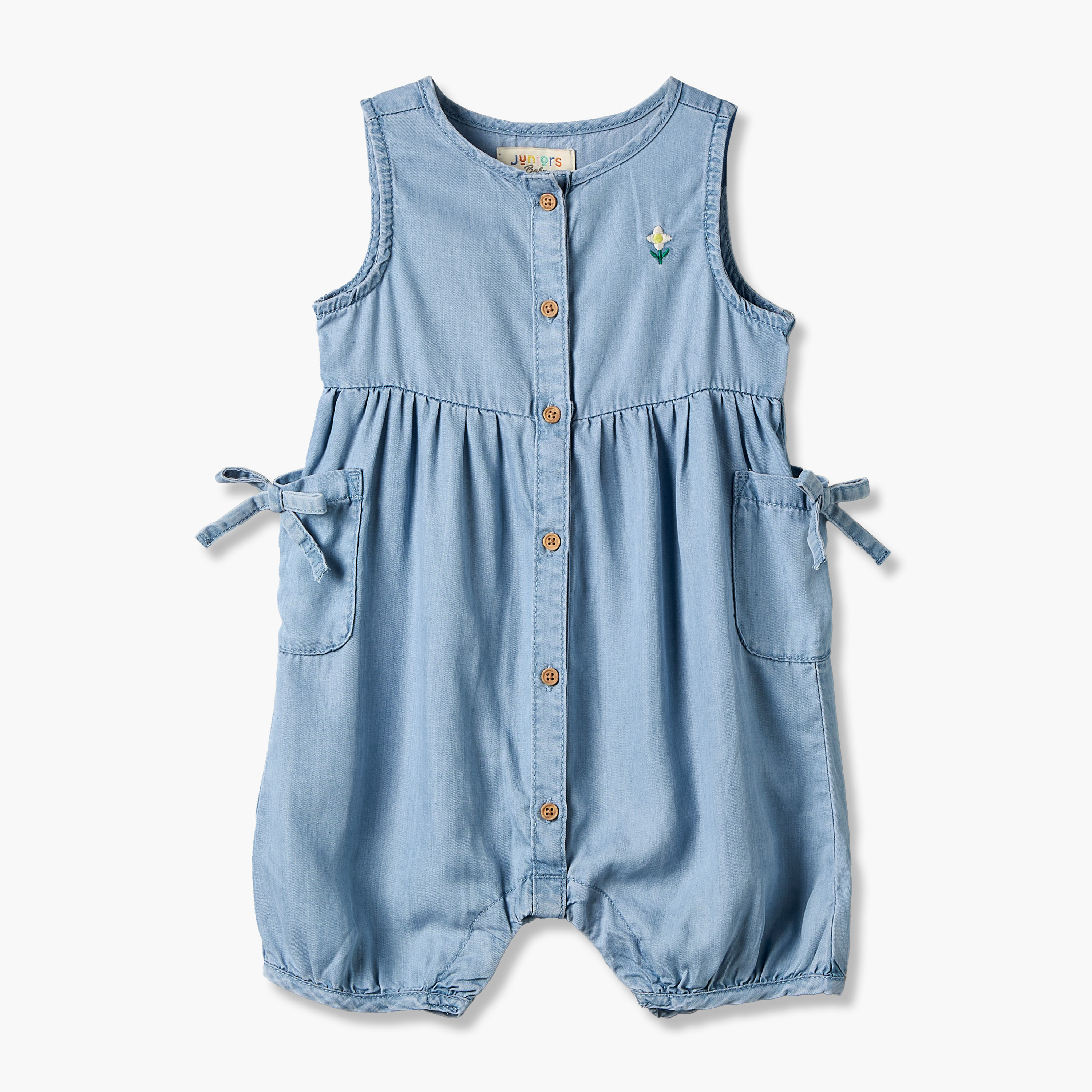 Juniors Round Neck Sleeveless Romper with Bow Detail-baby-girls-clothing-rompers-image-2