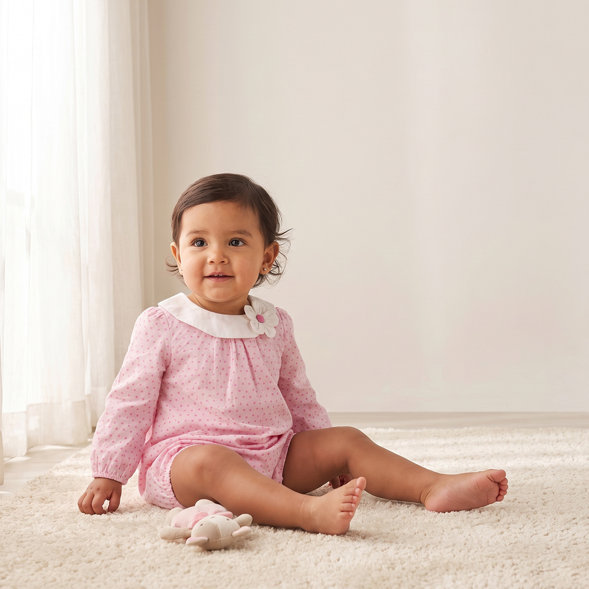 رومبر بياقة ضيقة وأكمام طويلة وطبعات منقطة من جونيورز-baby-girls-clothing-rompers-image-1