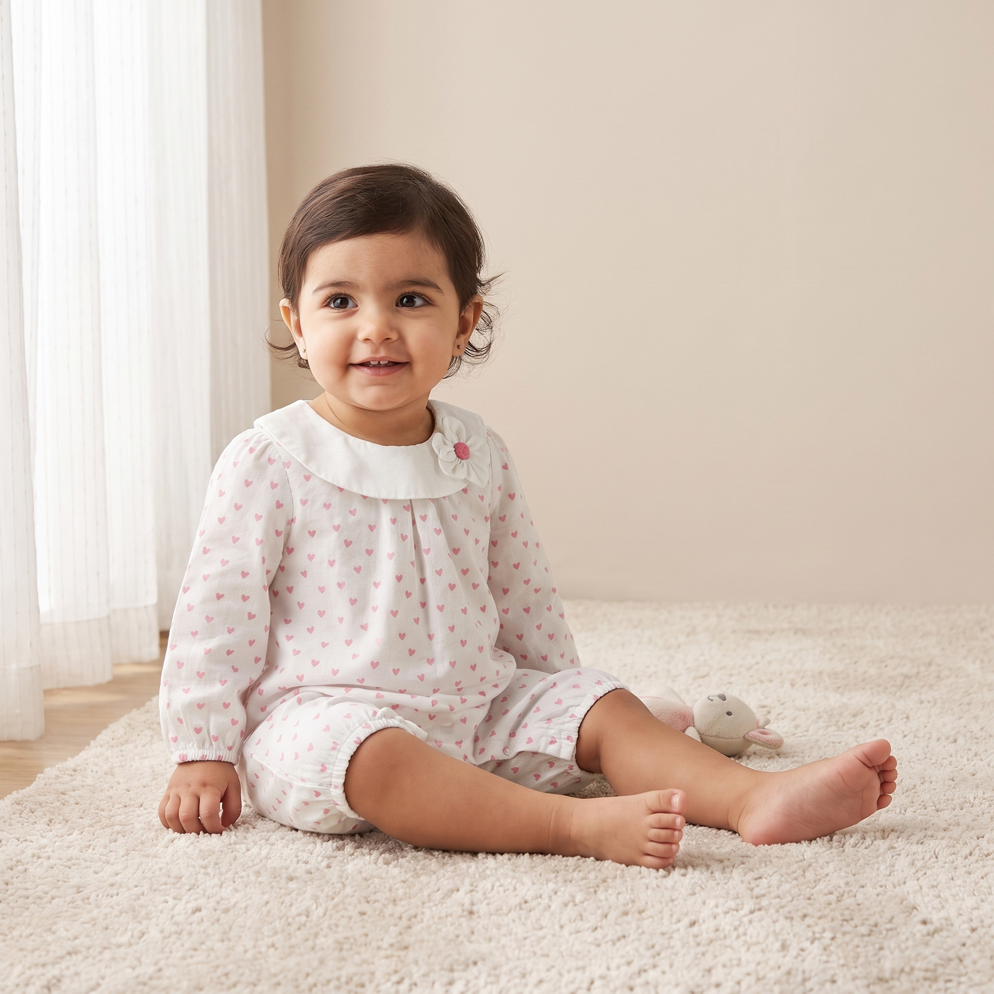 رومبر بياقة وأكمام طويلة مع تفاصيل زهور من جونيورز-baby-girls-clothing-rompers-image-1