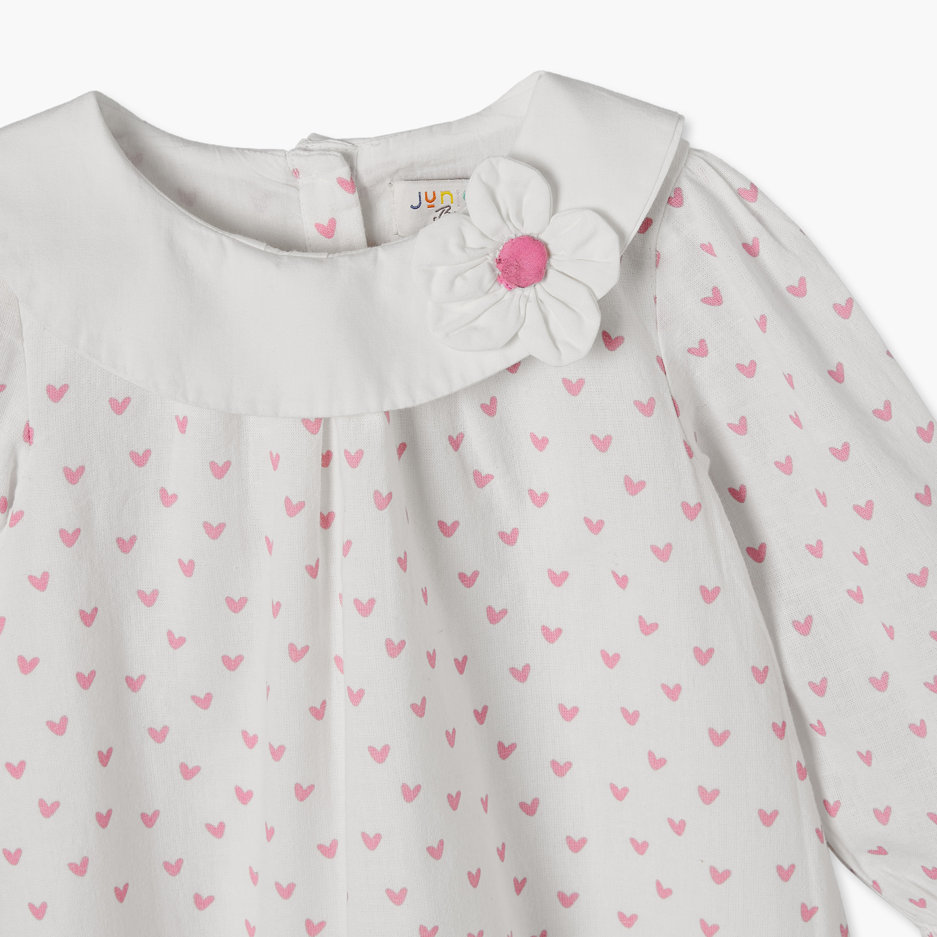 رومبر بياقة وأكمام طويلة مع تفاصيل زهور من جونيورز-baby-girls-clothing-rompers-image-4