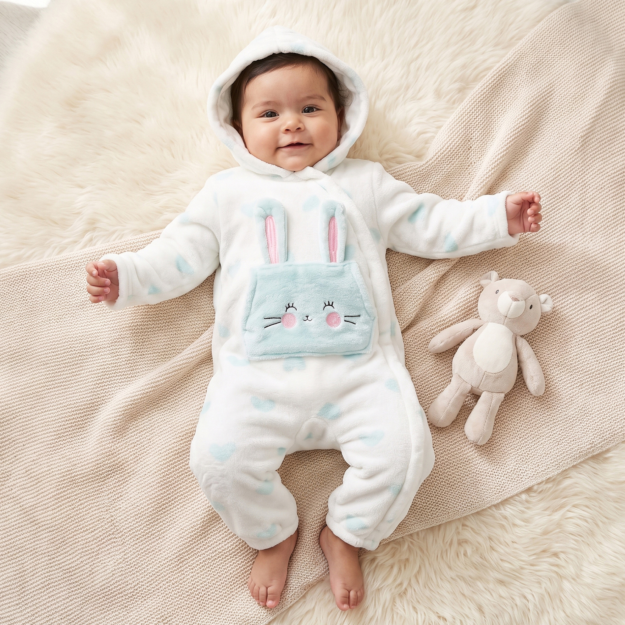 بدلة نوم بأكمام طويلة وقبعة وطبعات من جونيورز-baby-girls-clothing-rompers-image-1