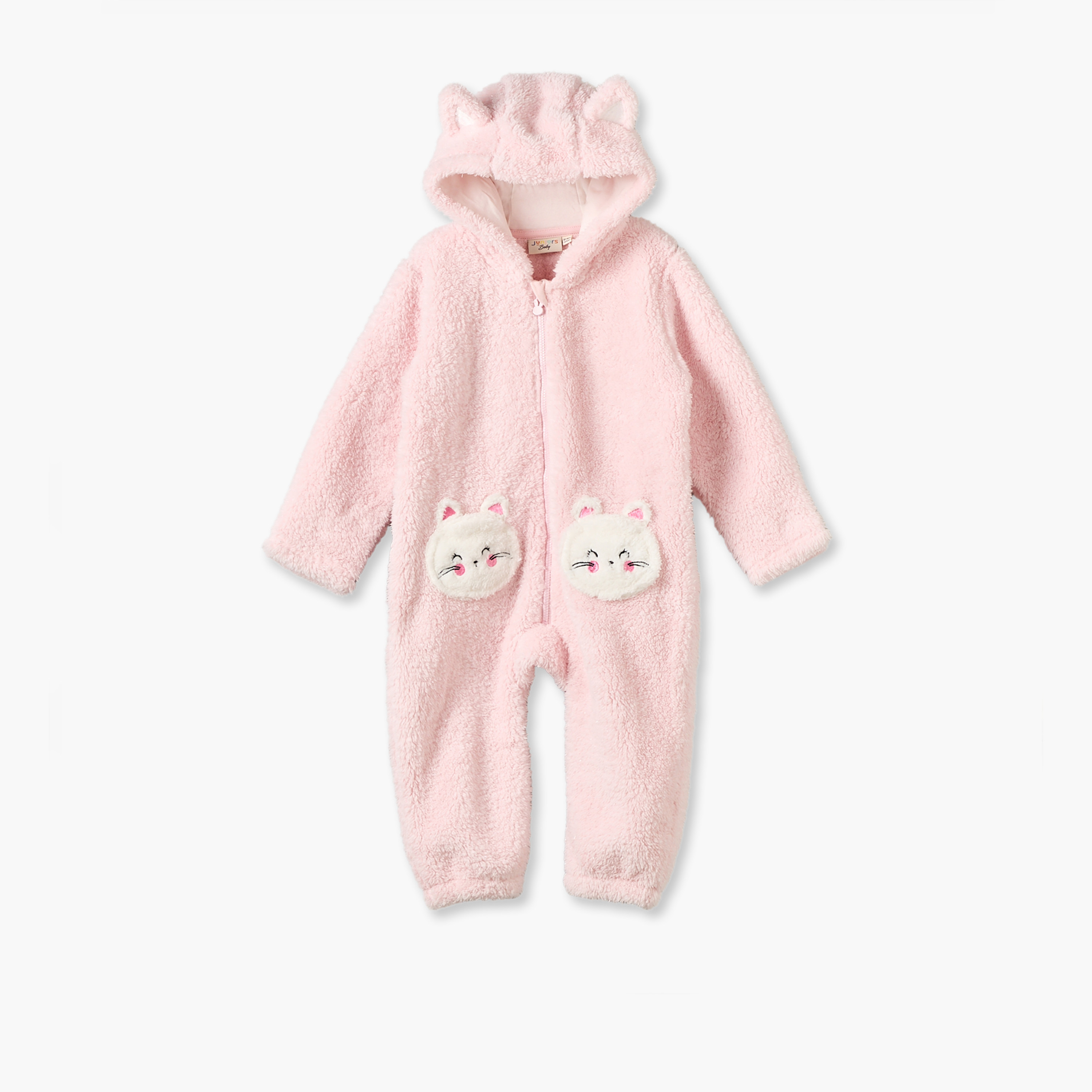 Juniors Hooded Long Sleeves Sleepsuit with Bunny Applique-baby-girls-clothing-nightwear-sleepsuits-image-1