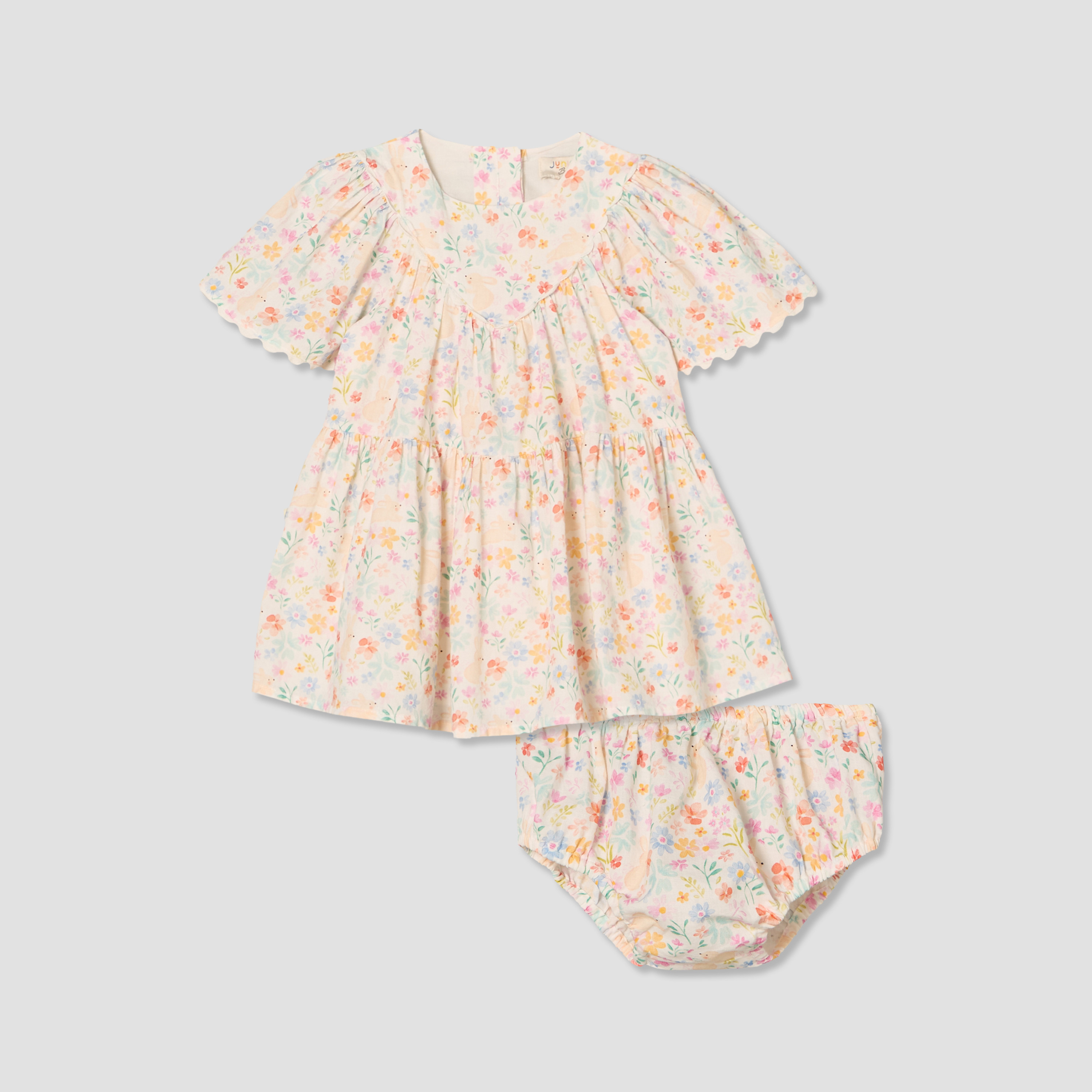 Juniors Round Neck Short Sleeves Knee Length A-line Dress with Bloomers-baby-girls-clothing-dressesandjumpsuits-image-1
