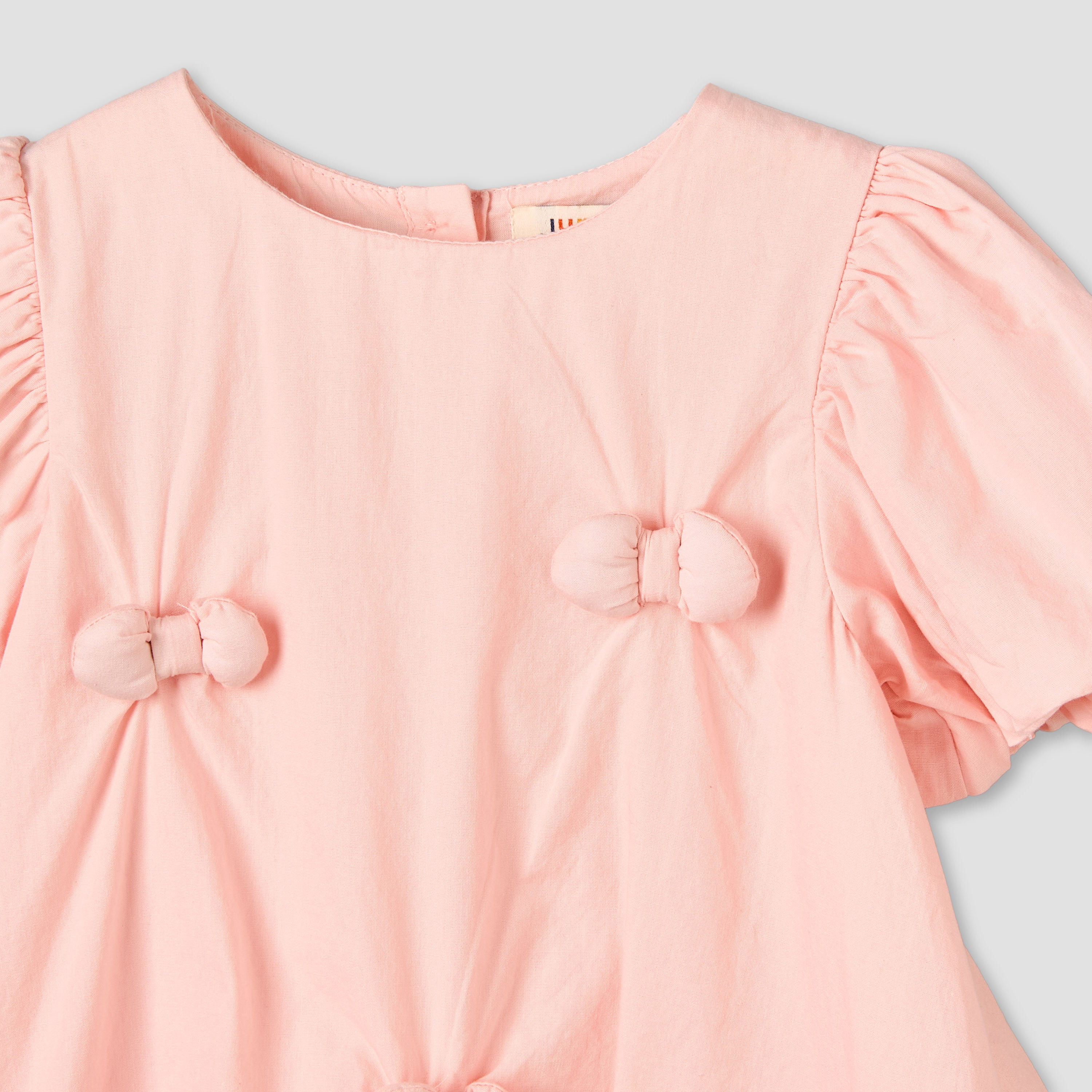 Juniors Round Neck Short Sleeves Knee Length A-line Dress with Bow Detail-baby-girls-clothing-dressesandjumpsuits-image-3
