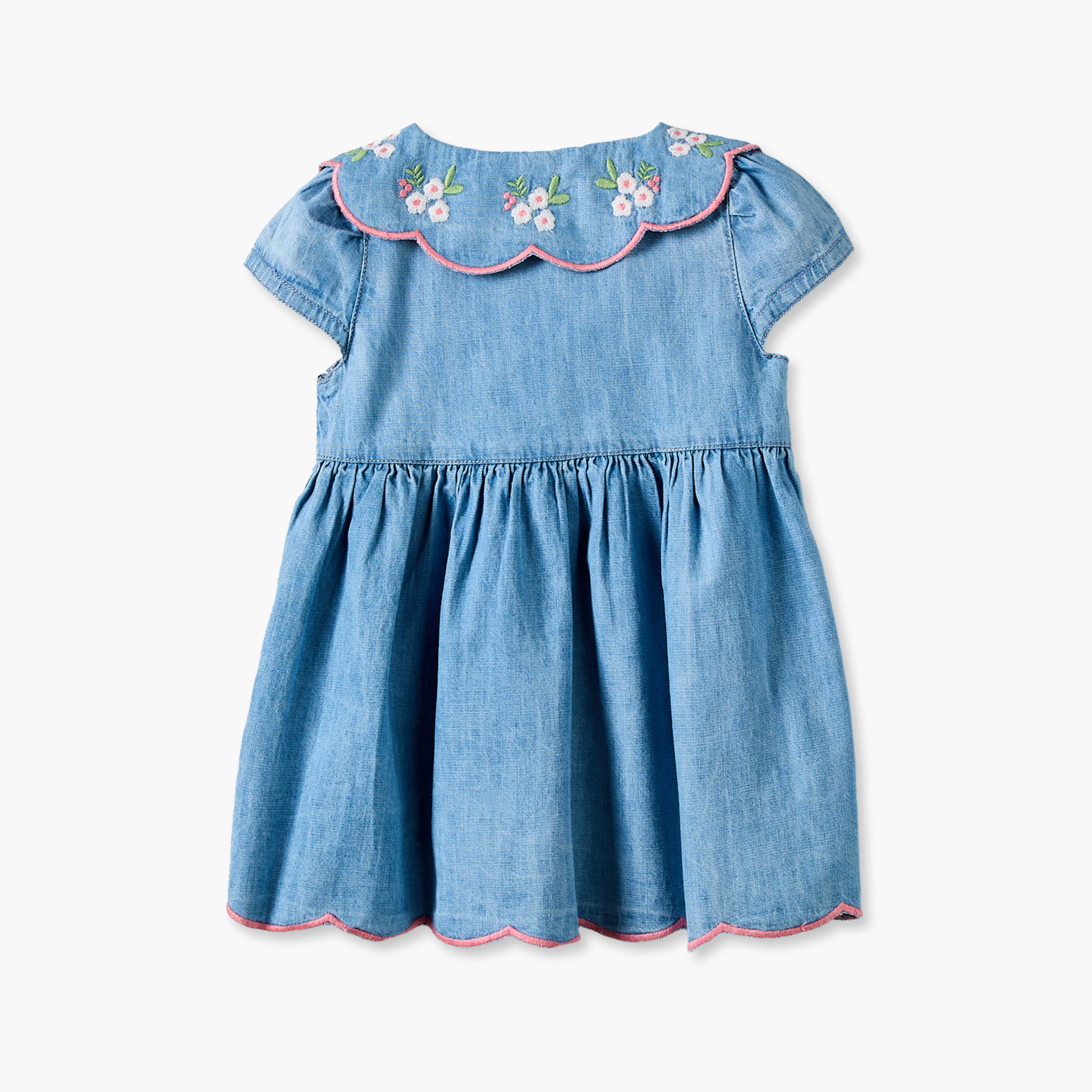 Juniors Peter Pan Collar Short Sleeves Knee Length Denim Dress and Headband with Floral Embroidery-baby-girls-clothing-dressesandjumpsuits-image-4