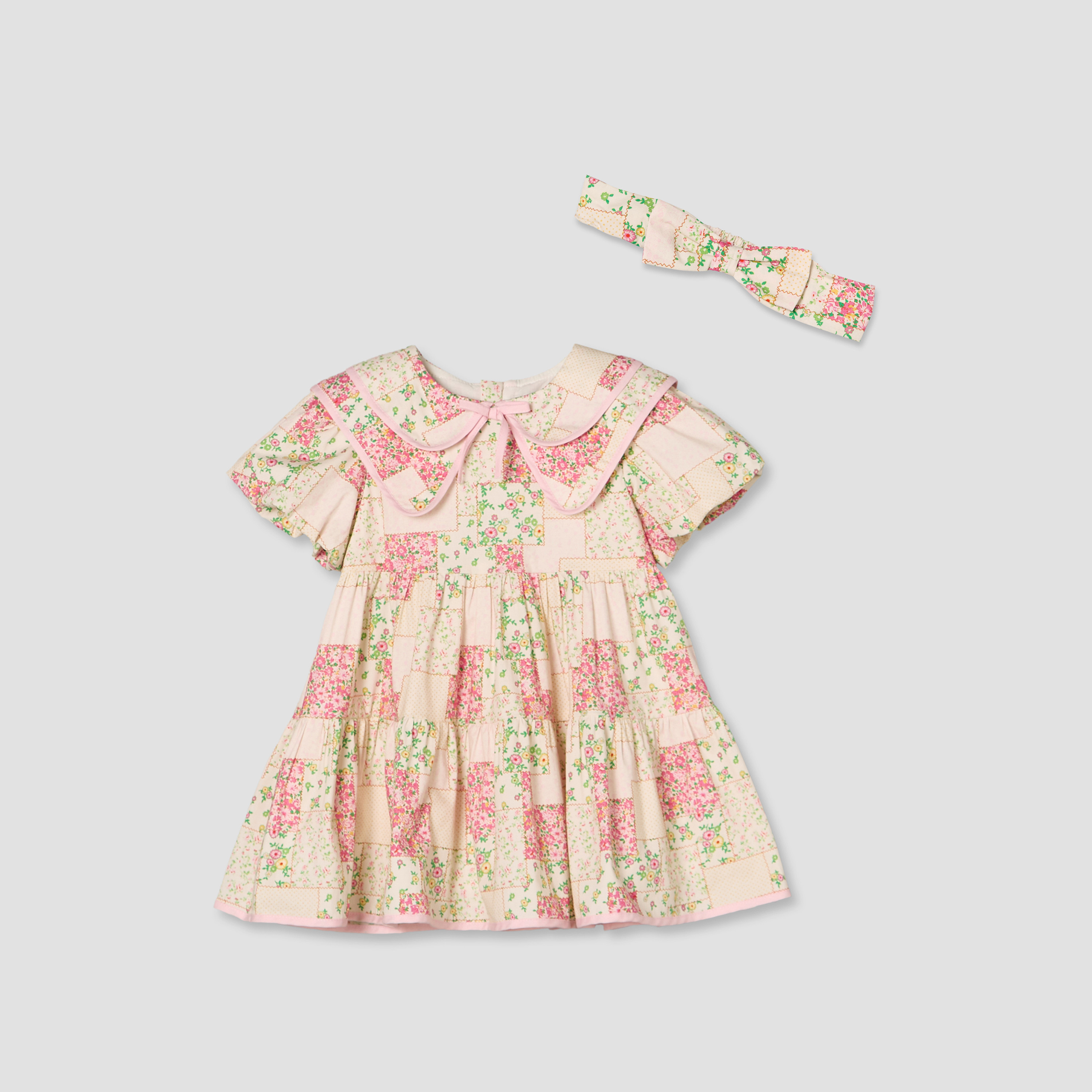 فستان إيه لاين بطول الركبة وياقة مستديرة وأكمام قصيرة مع شريطة رأس من جونيورز-baby-girls-clothing-dressesandjumpsuits-image-1