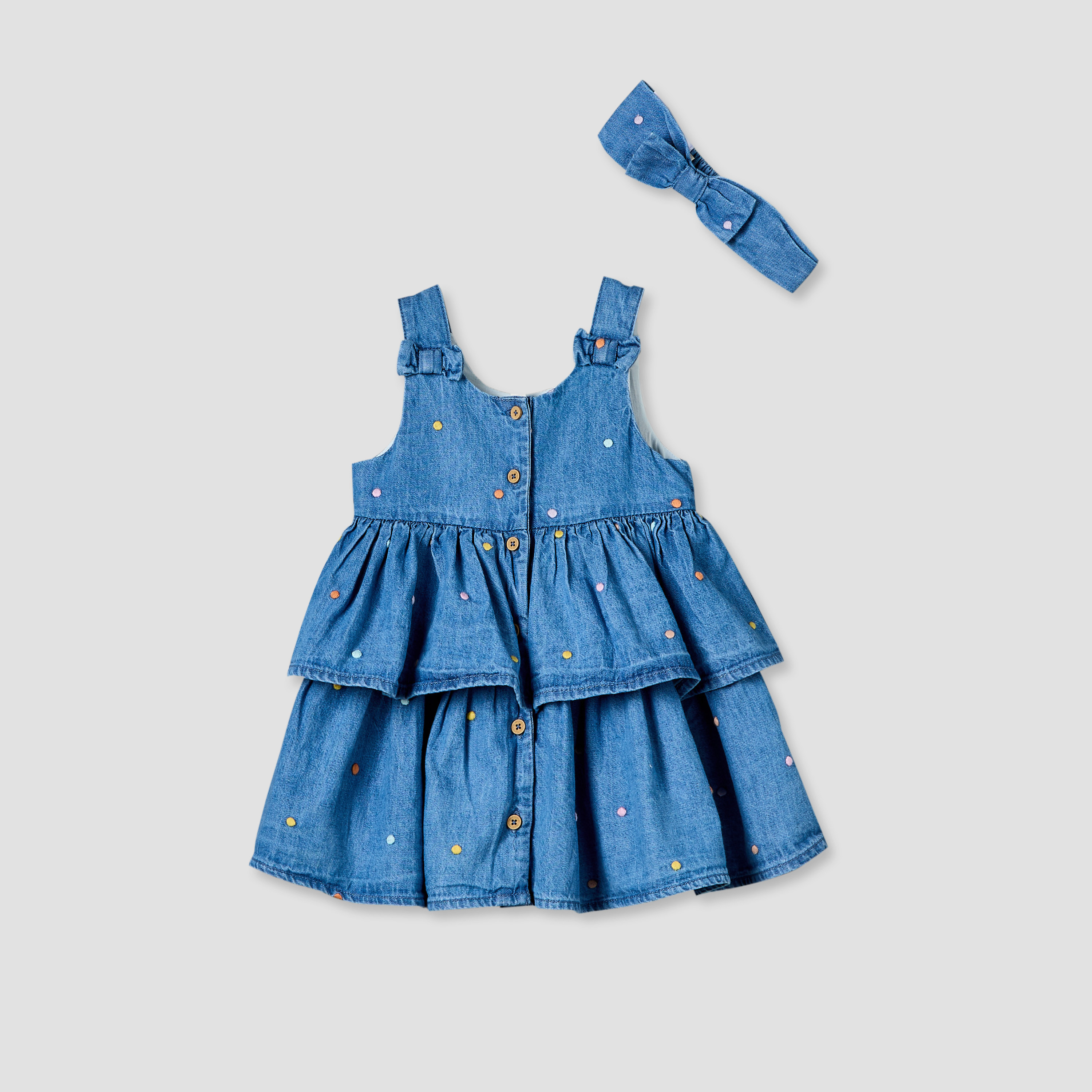 Juniors Round Neck Sleeveless Knee Length Denim Dress with Headband-baby-girls-clothing-dressesandjumpsuits-image-1