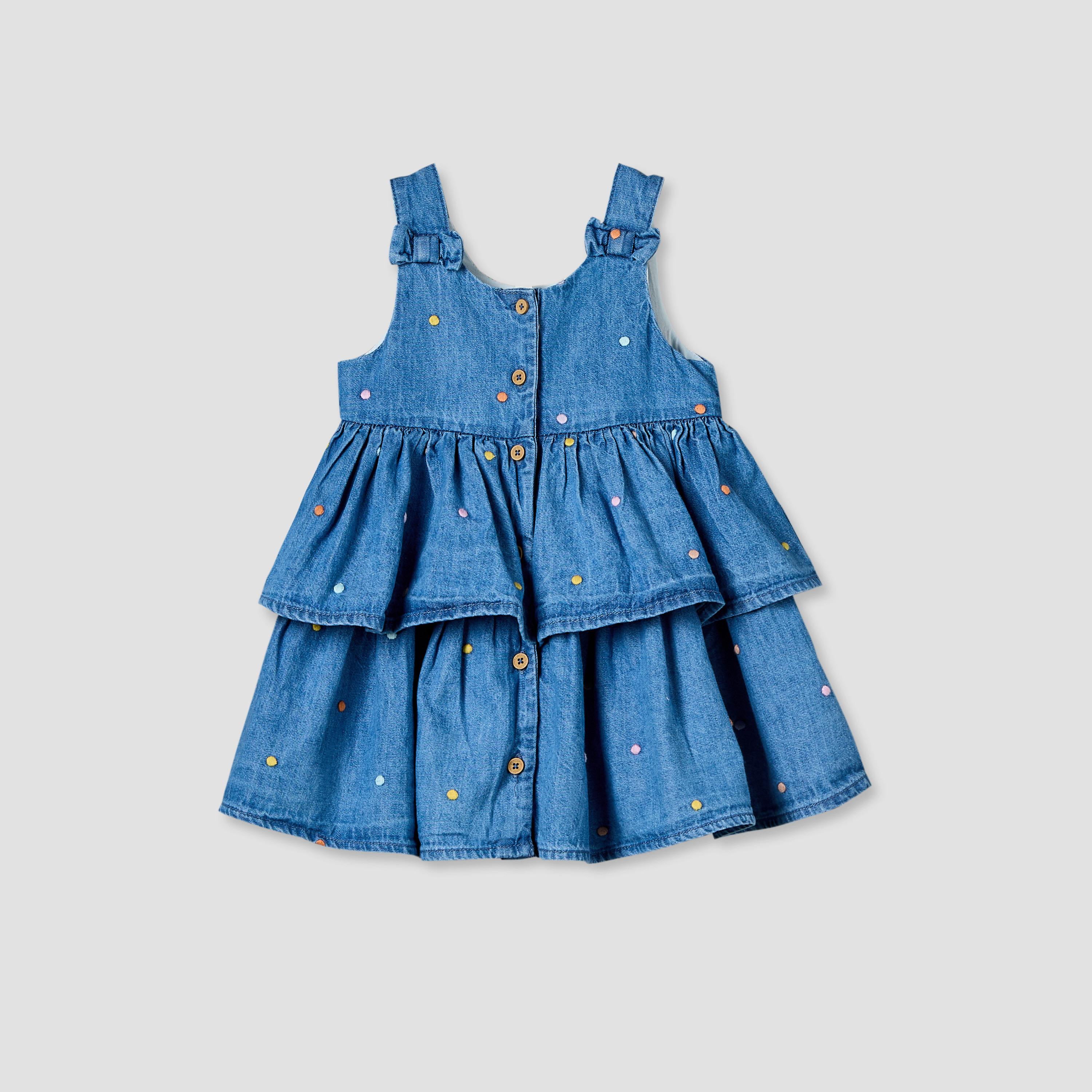 Juniors Round Neck Sleeveless Knee Length Denim Dress with Headband-baby-girls-clothing-dressesandjumpsuits-image-2