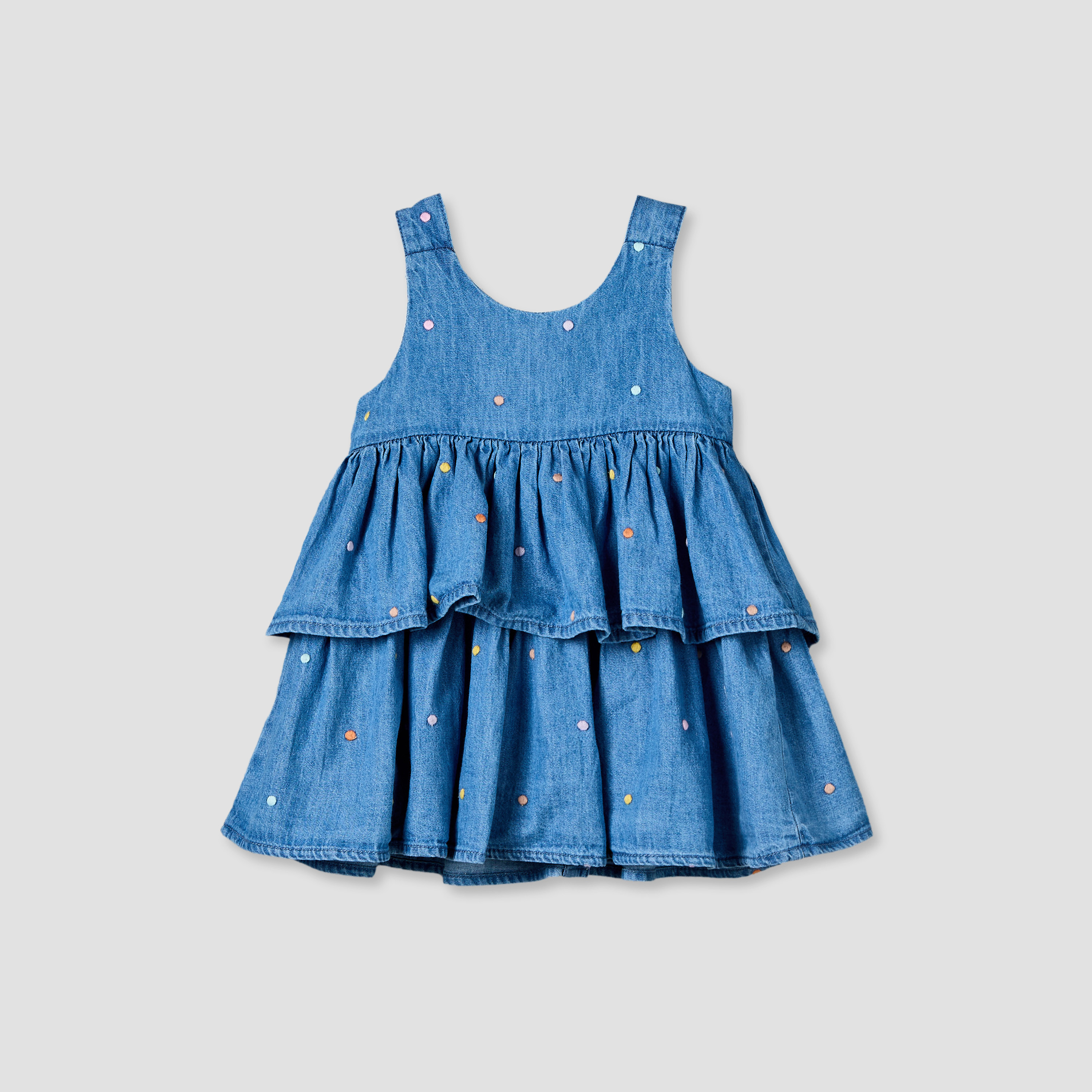 Juniors Round Neck Sleeveless Knee Length Denim Dress with Headband-baby-girls-clothing-dressesandjumpsuits-image-3
