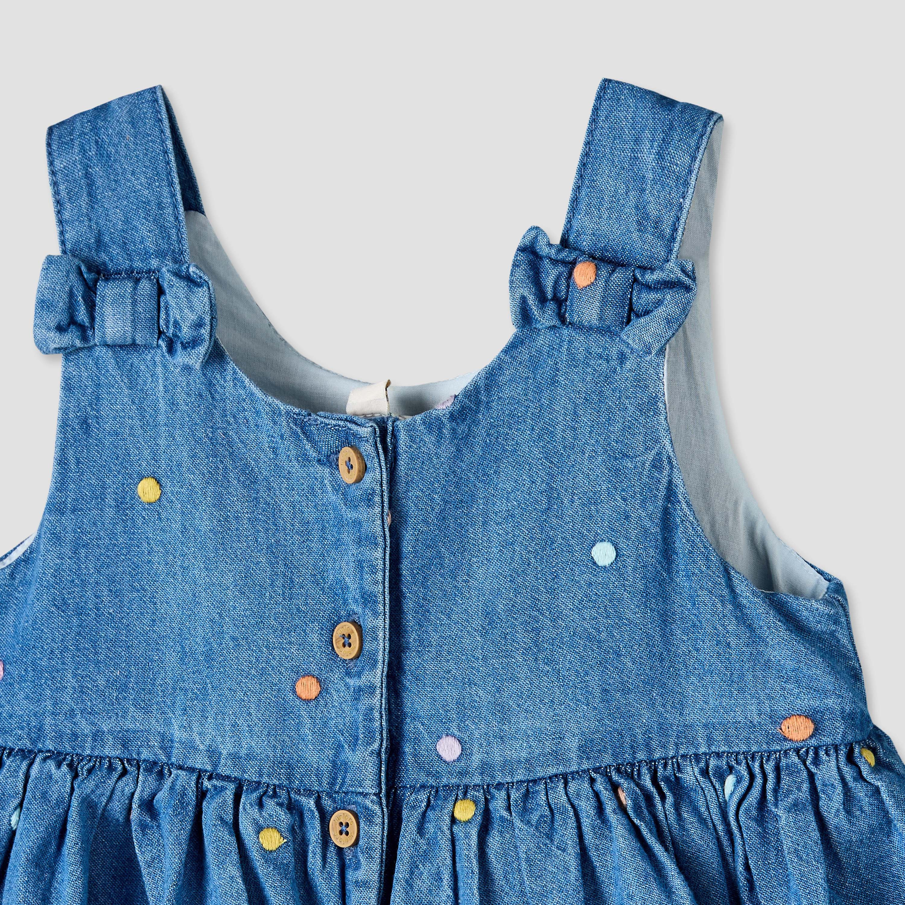 Juniors Round Neck Sleeveless Knee Length Denim Dress with Headband-baby-girls-clothing-dressesandjumpsuits-image-5