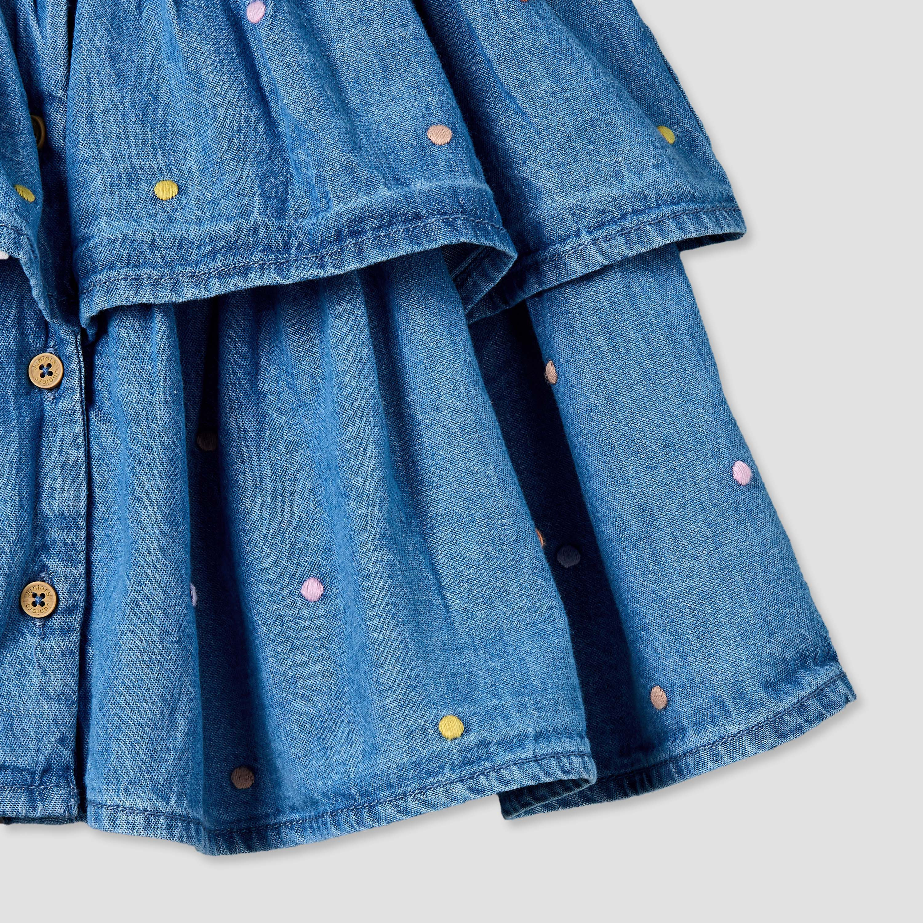 Juniors Round Neck Sleeveless Knee Length Denim Dress with Headband-baby-girls-clothing-dressesandjumpsuits-image-6