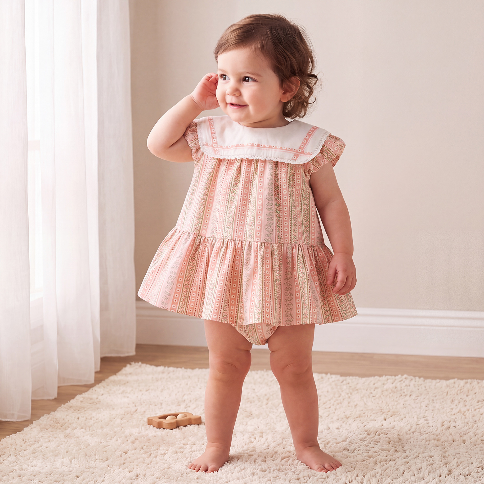 فستان بطول الركبة بياقة مستديرة وأكمام قصيرة مع شورت داخلي بطبعة زهور من جونيورز-baby-girls-clothing-dressesandjumpsuits-image-1
