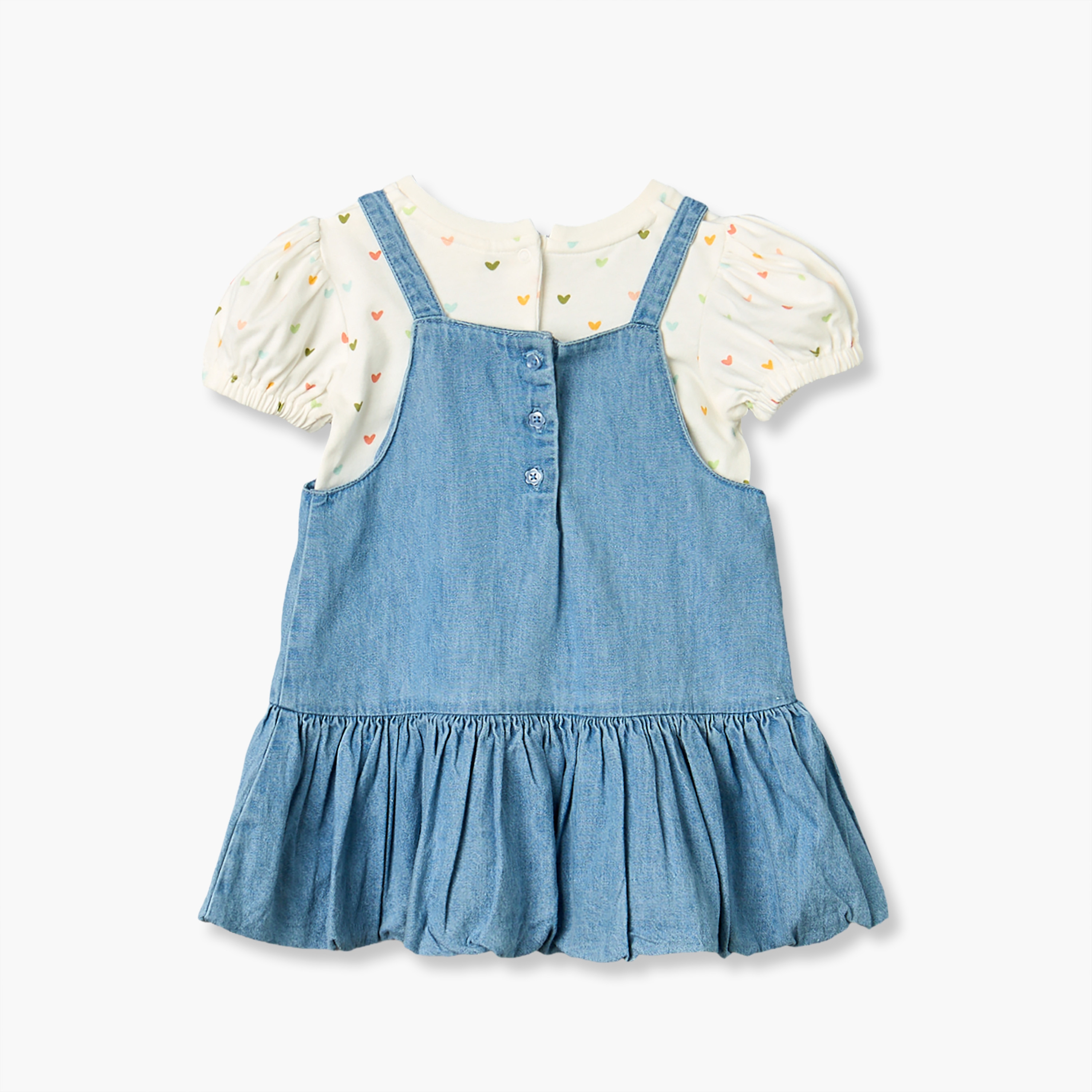 Juniors Square Neck Sleeveless Knee Length Denim Pinafore with Top-baby-girls-clothing-dressesandjumpsuits-image-3