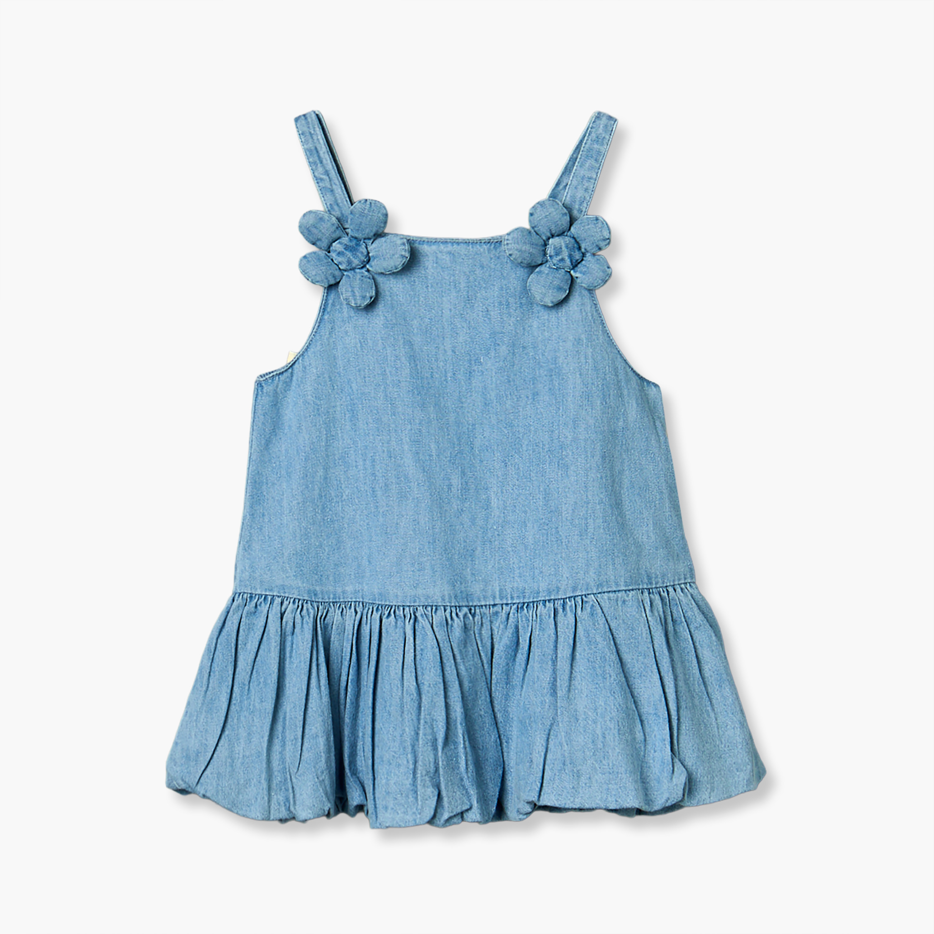 Juniors Square Neck Sleeveless Knee Length Denim Pinafore with Top-baby-girls-clothing-dressesandjumpsuits-image-4