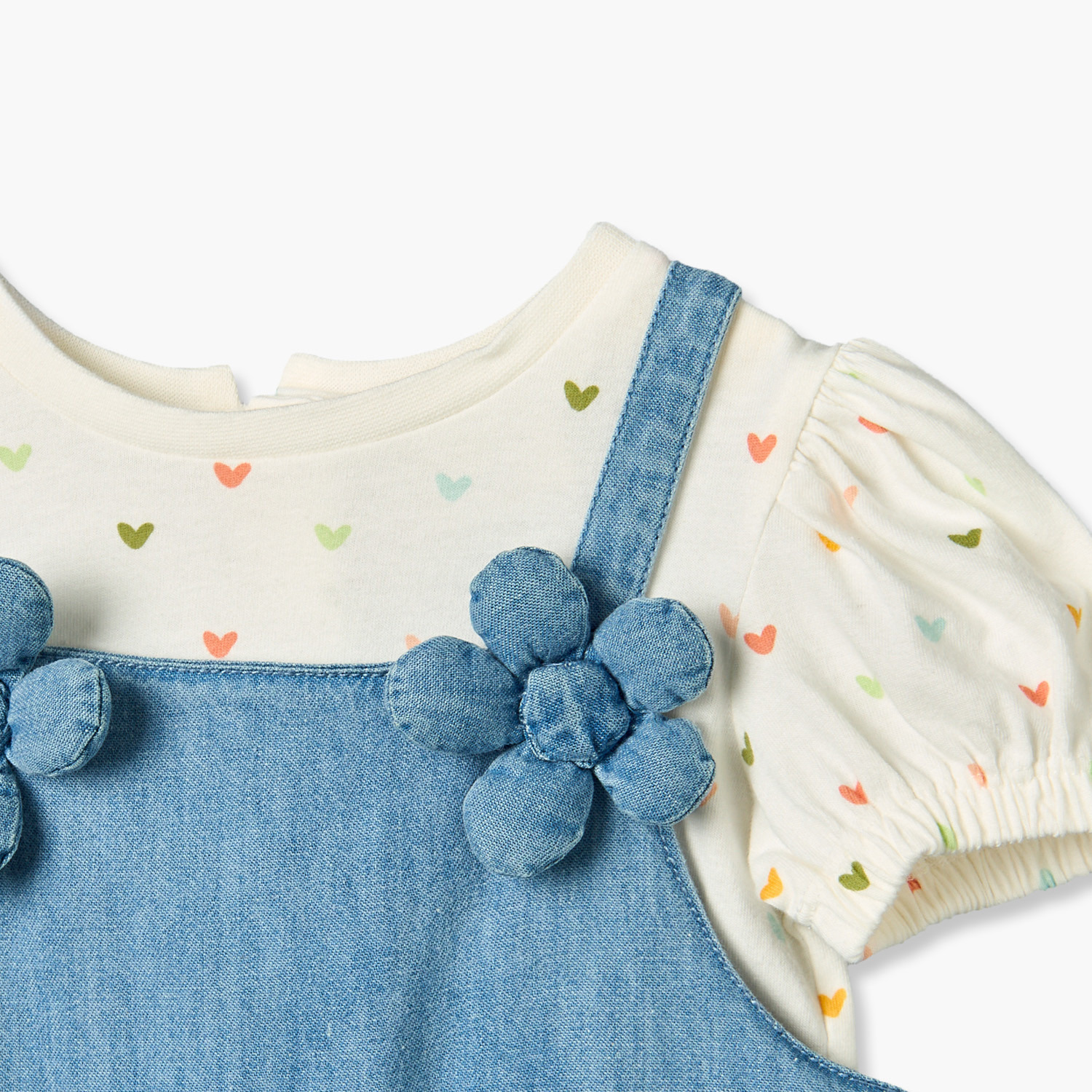 Juniors Square Neck Sleeveless Knee Length Denim Pinafore with Top-baby-girls-clothing-dressesandjumpsuits-image-6
