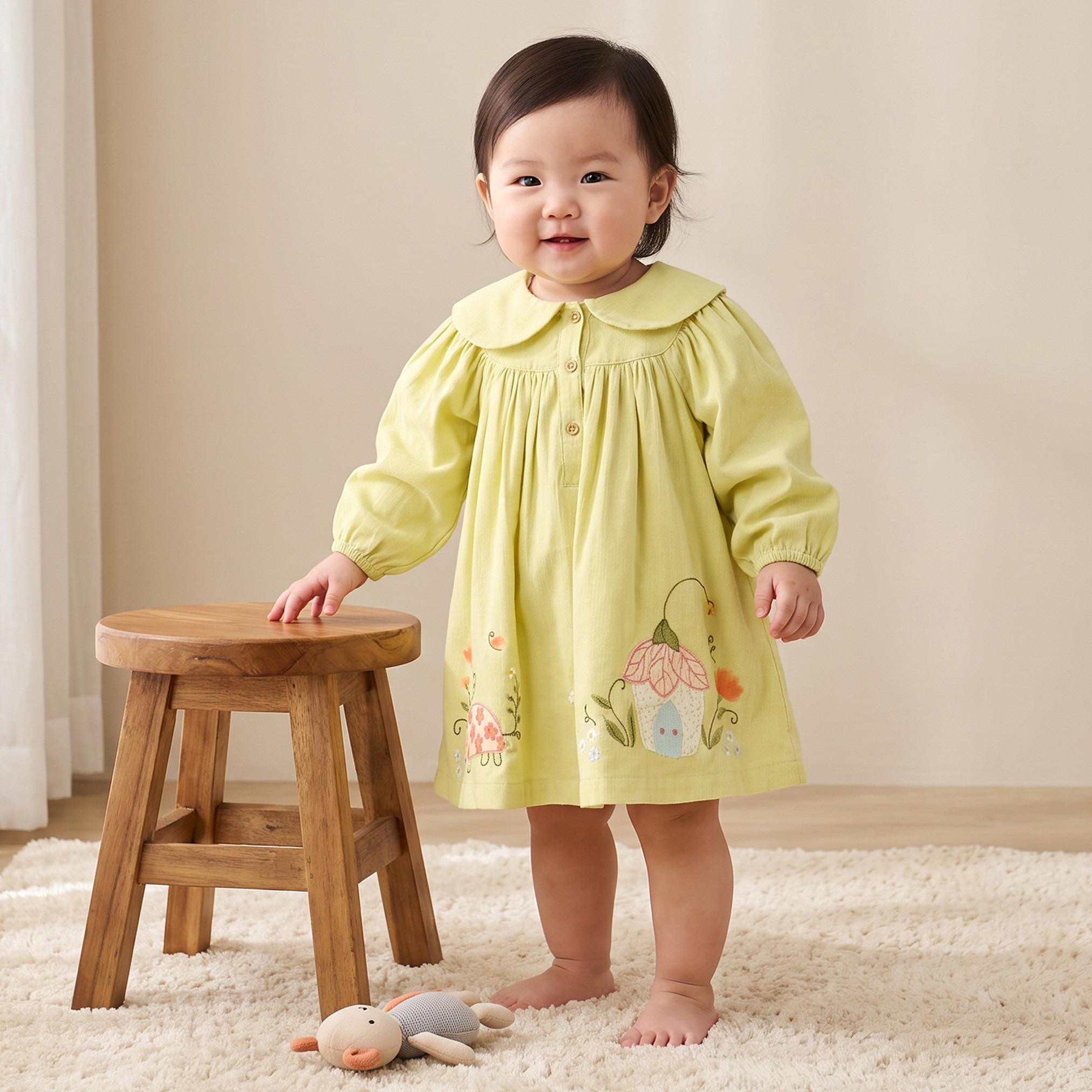 Juniors Peter Pan Collar Long Sleeves Knee Length A-line Dress with Bloomers-baby-girls-clothing-dressesandjumpsuits-image-1