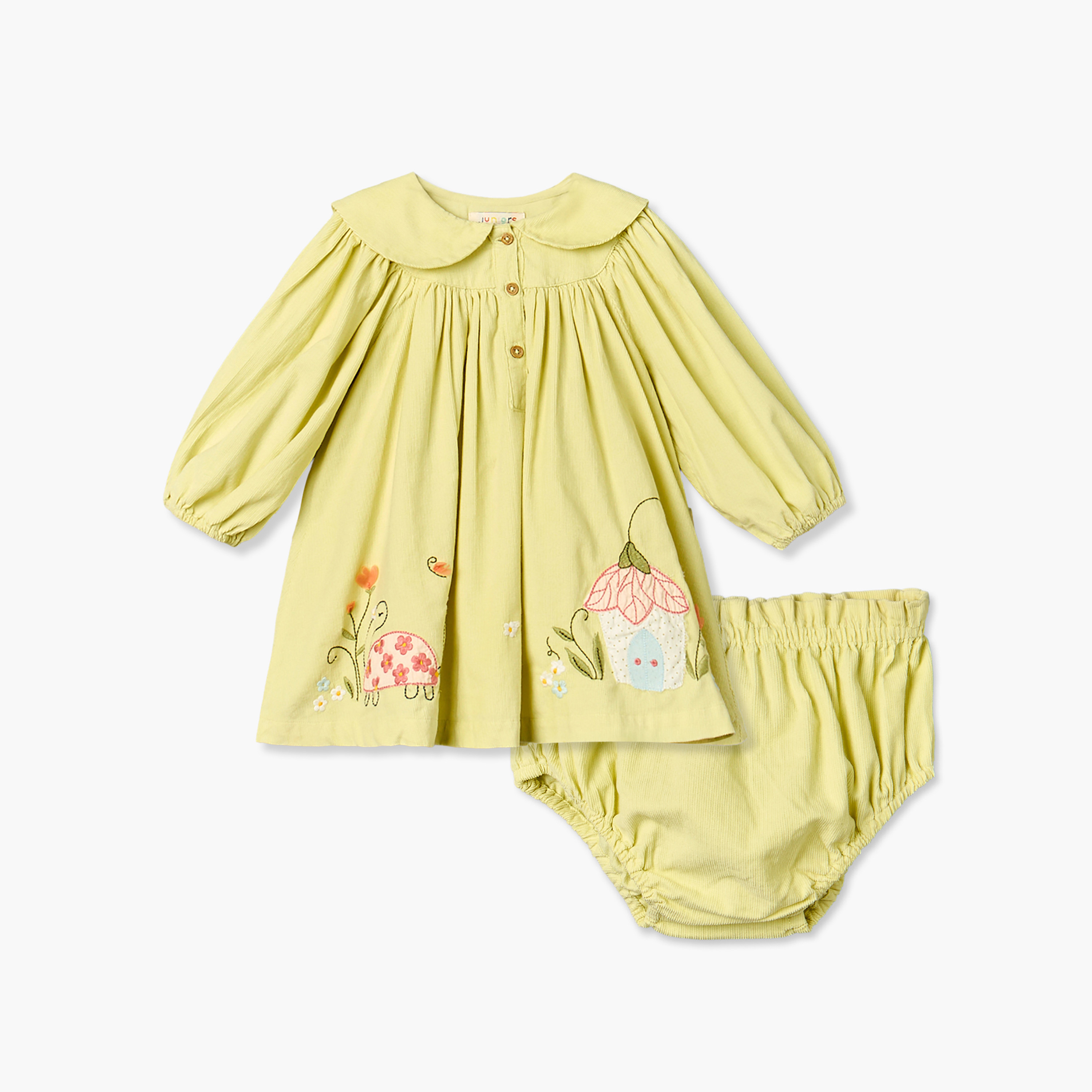 Juniors Peter Pan Collar Long Sleeves Knee Length A-line Dress with Bloomers-baby-girls-clothing-dressesandjumpsuits-image-2