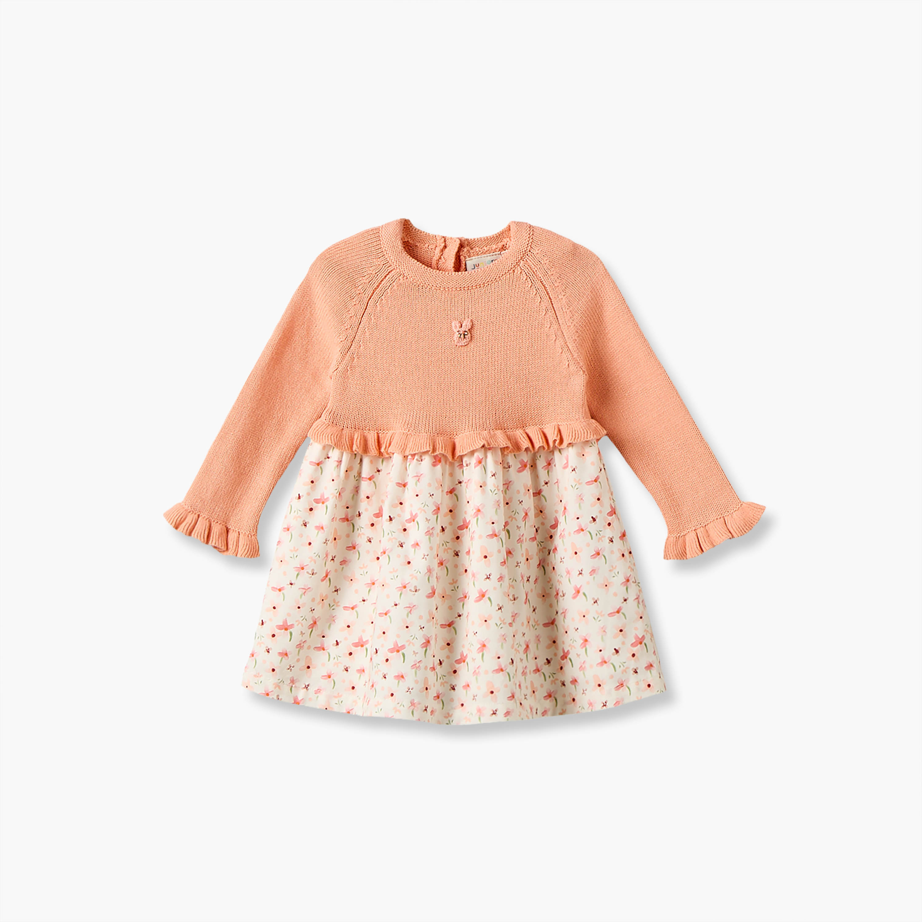 فستان إيه لاين بطول الركبة وطبعات زهرية بياقة مستديرة وأكمام طويلة من جونيورز-baby-girls-clothing-dressesandjumpsuits-image-1