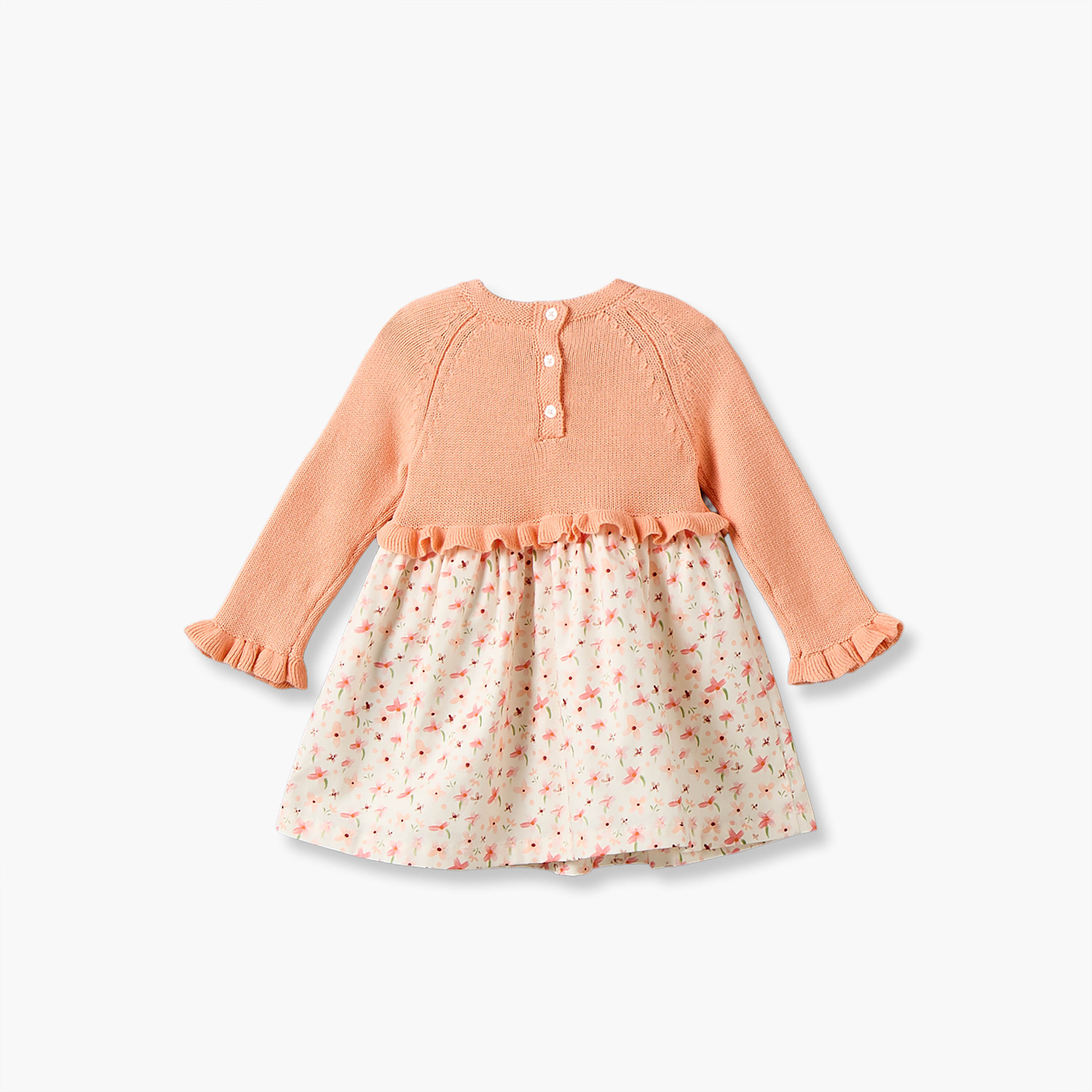 فستان إيه لاين بطول الركبة وطبعات زهرية بياقة مستديرة وأكمام طويلة من جونيورز-baby-girls-clothing-dressesandjumpsuits-image-2