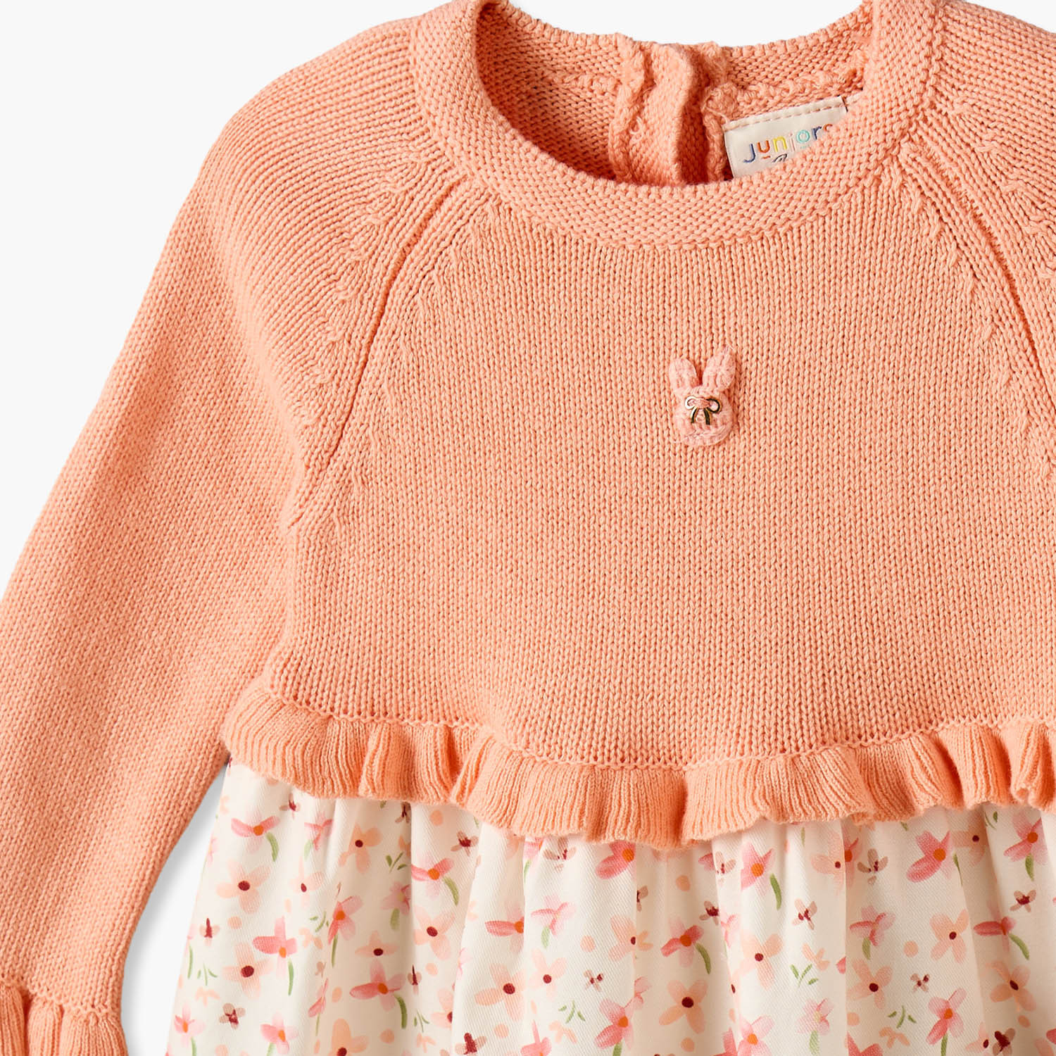 فستان إيه لاين بطول الركبة وطبعات زهرية بياقة مستديرة وأكمام طويلة من جونيورز-baby-girls-clothing-dressesandjumpsuits-image-3