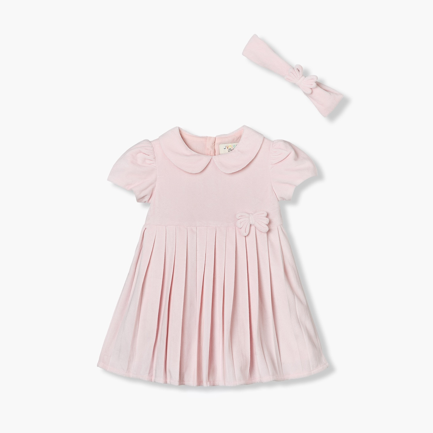فستان طول الركبة بياقة بيتر بان وأكمام قصيرة مع شريطة شعر من جونيورز-baby-girls-clothing-dressesandjumpsuits-image-1