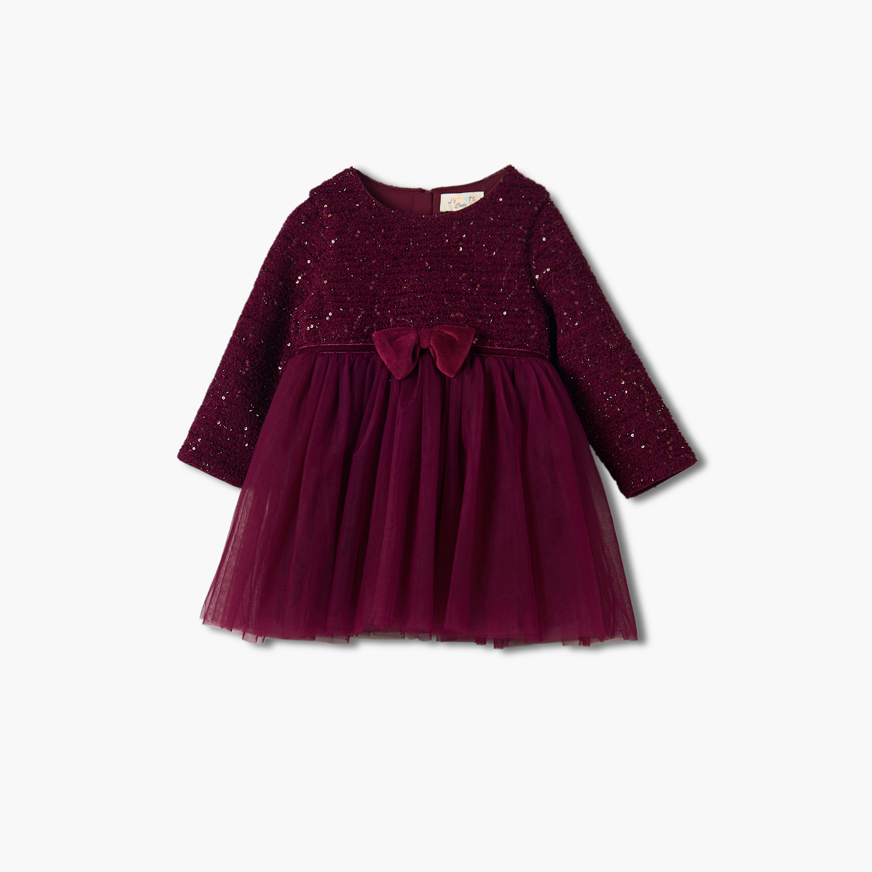 Juniors Round Neck Long Sleeves Knee Length Dress and Tights with Sequin Detail-baby-girls-clothing-dressesandjumpsuits-image-3