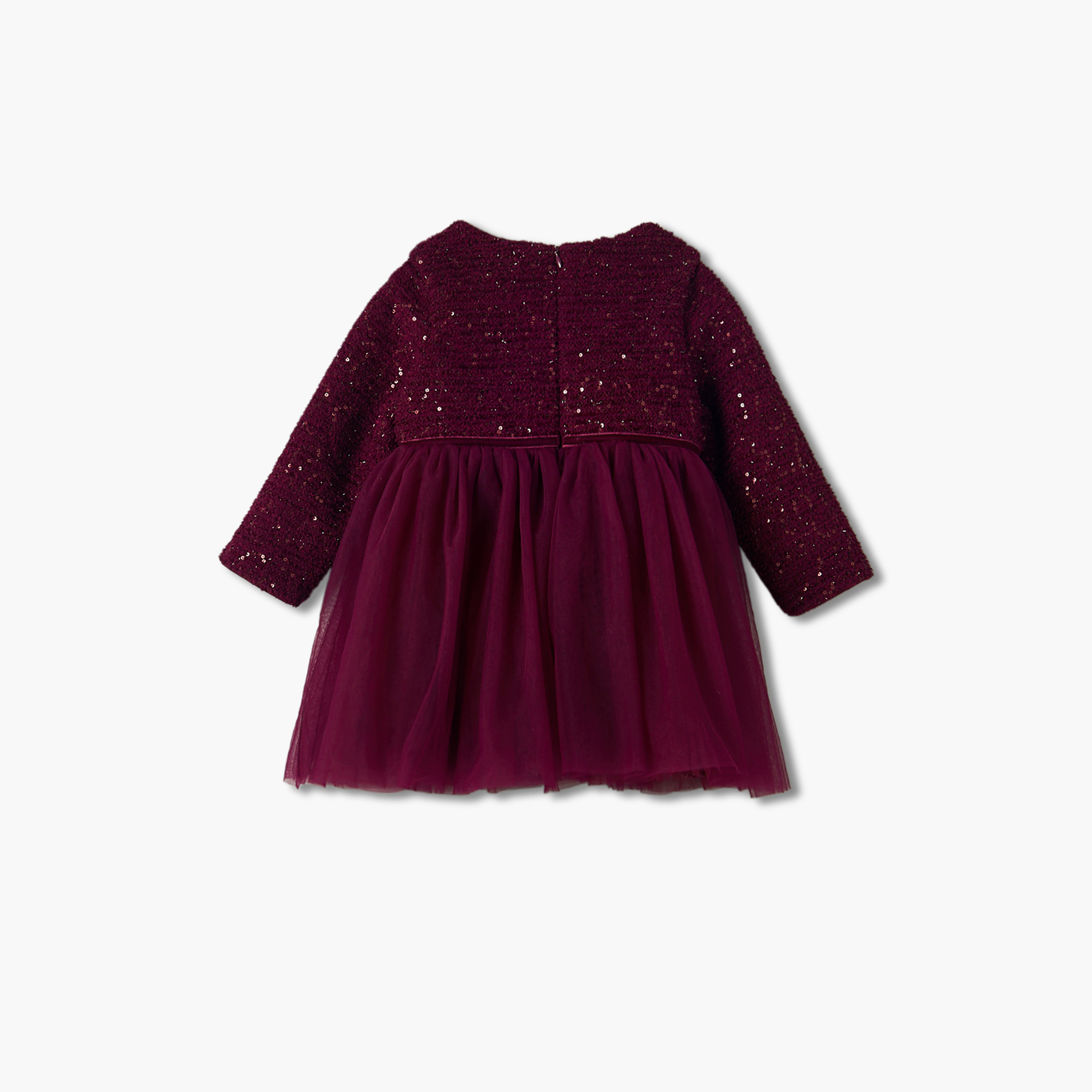 Juniors Round Neck Long Sleeves Knee Length Dress and Tights with Sequin Detail-baby-girls-clothing-dressesandjumpsuits-image-4