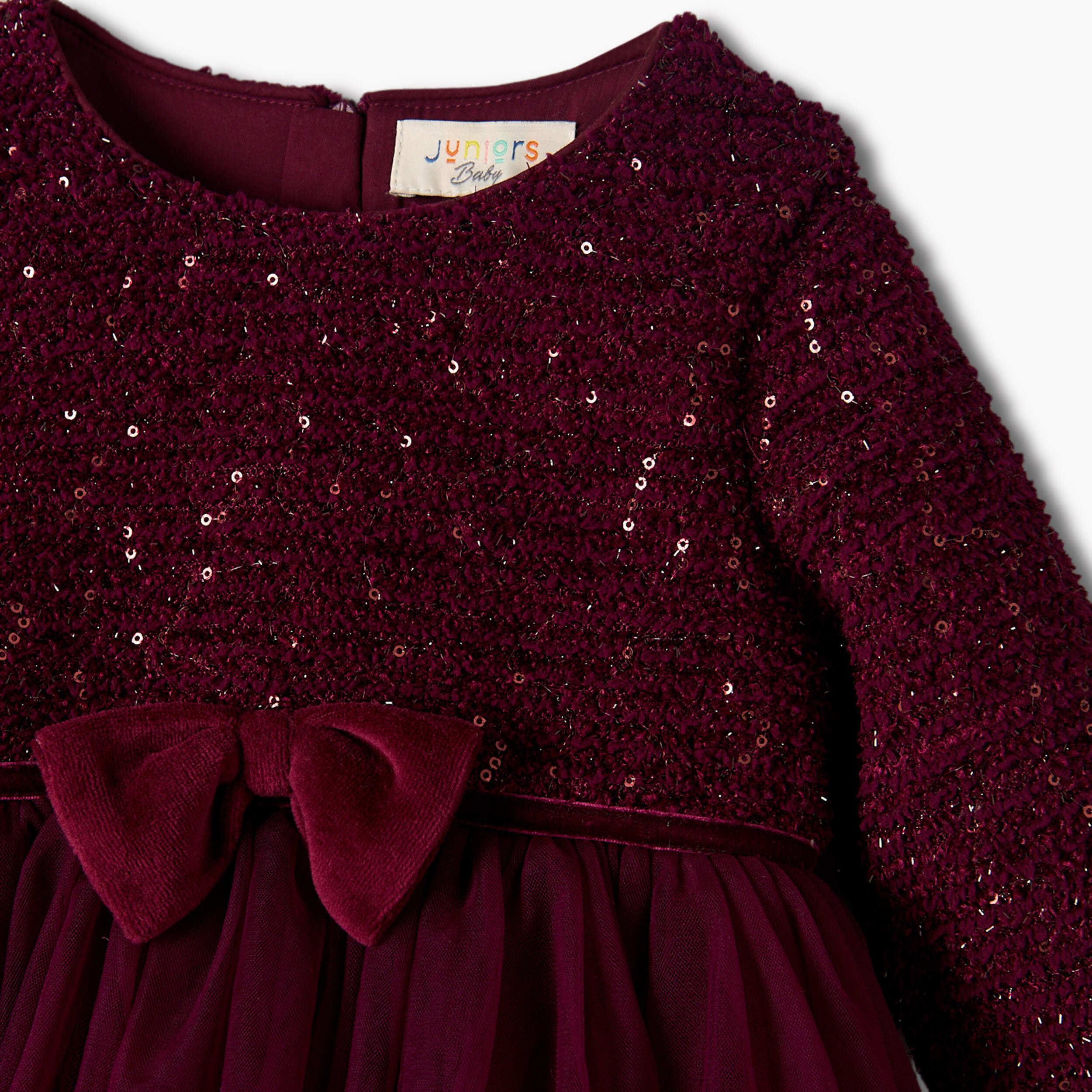 Juniors Round Neck Long Sleeves Knee Length Dress and Tights with Sequin Detail-baby-girls-clothing-dressesandjumpsuits-image-6