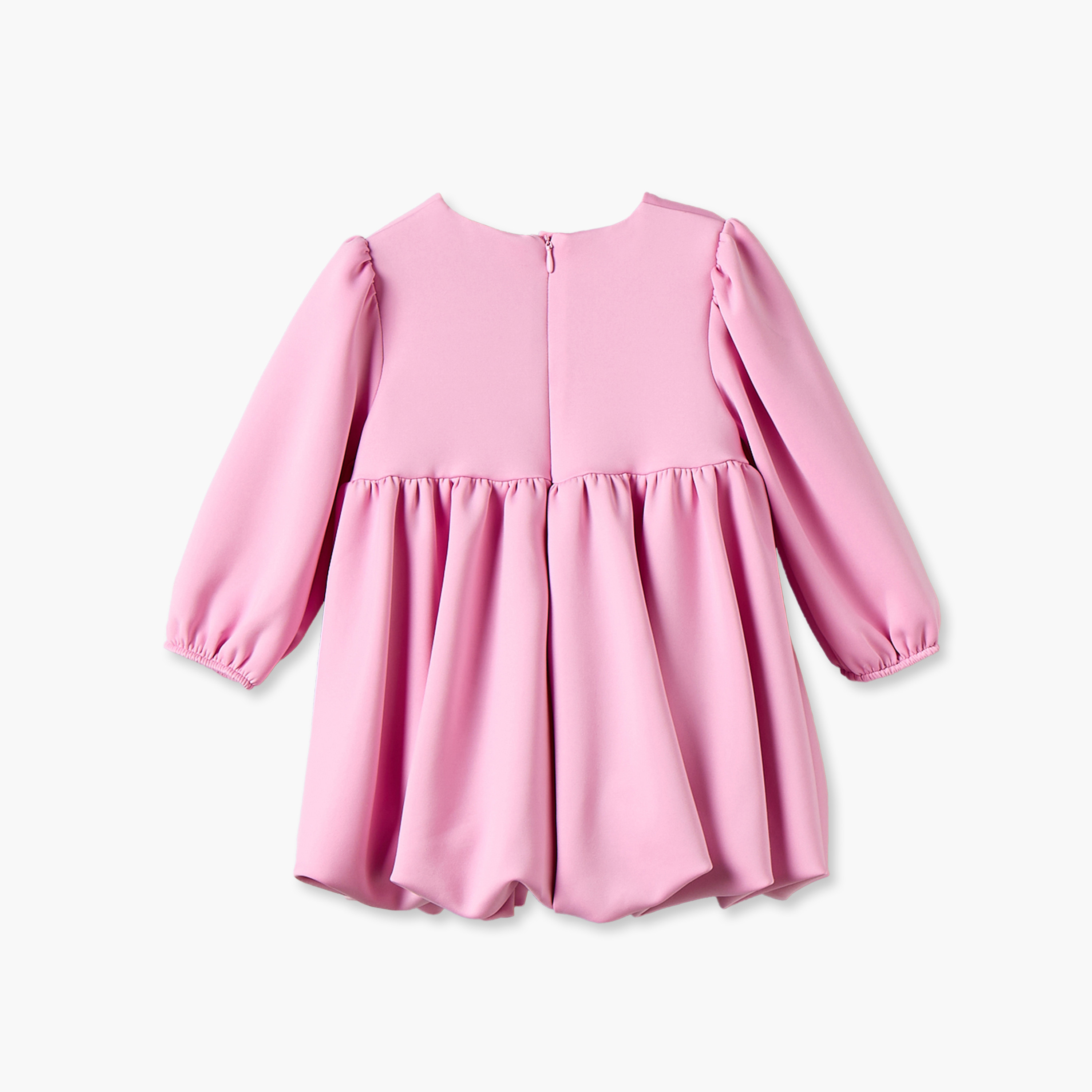 فستان بطول الركبة بياقة مستديرة وأكمام طويلة مع تفاصيل فيونكة من جونيورز-baby-girls-clothing-dressesandjumpsuits-image-2