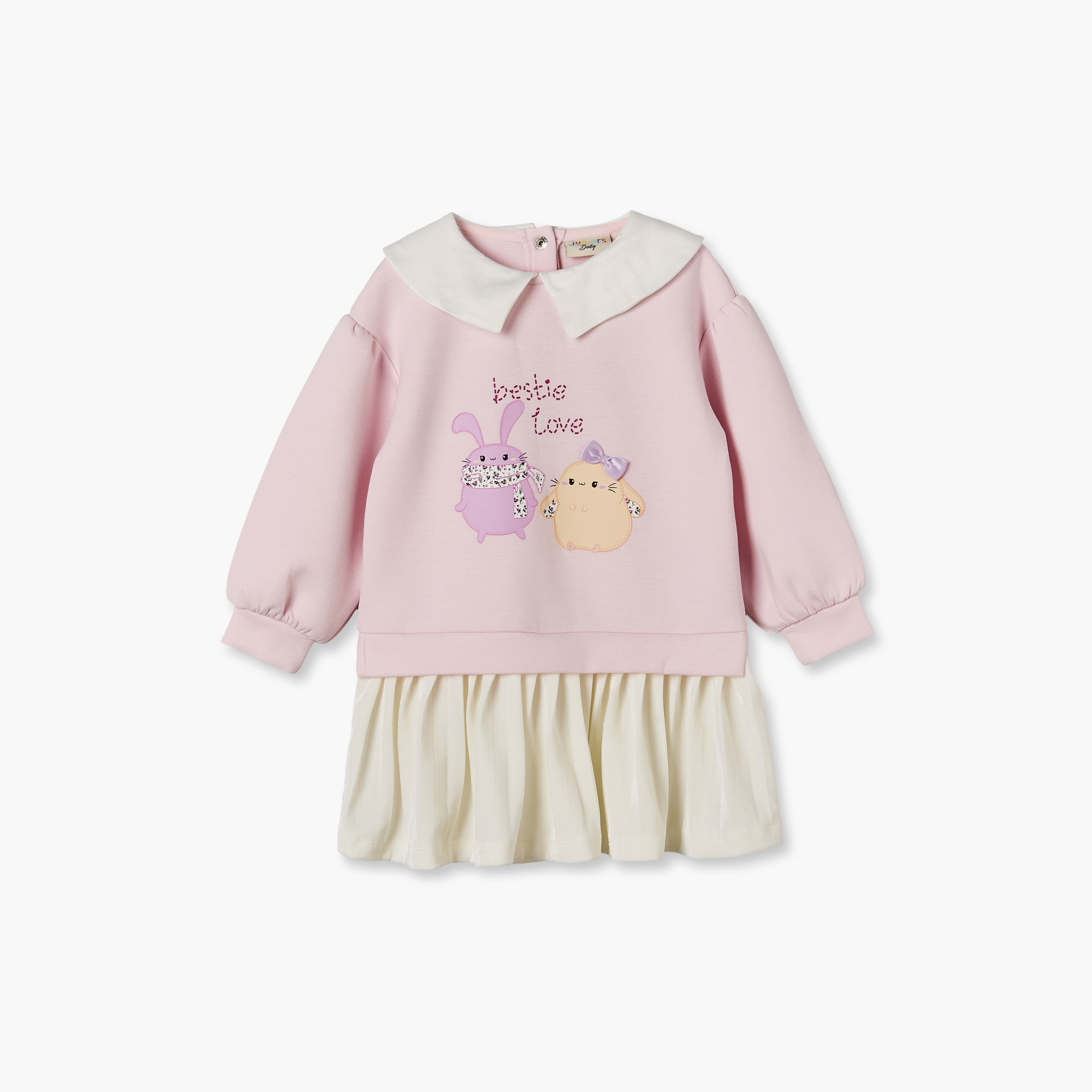 Juniors Peter Pan Collar Long Sleeves Knee Length A-line Dress with Bunny Print-baby-girls-clothing-dressesandjumpsuits-image-2