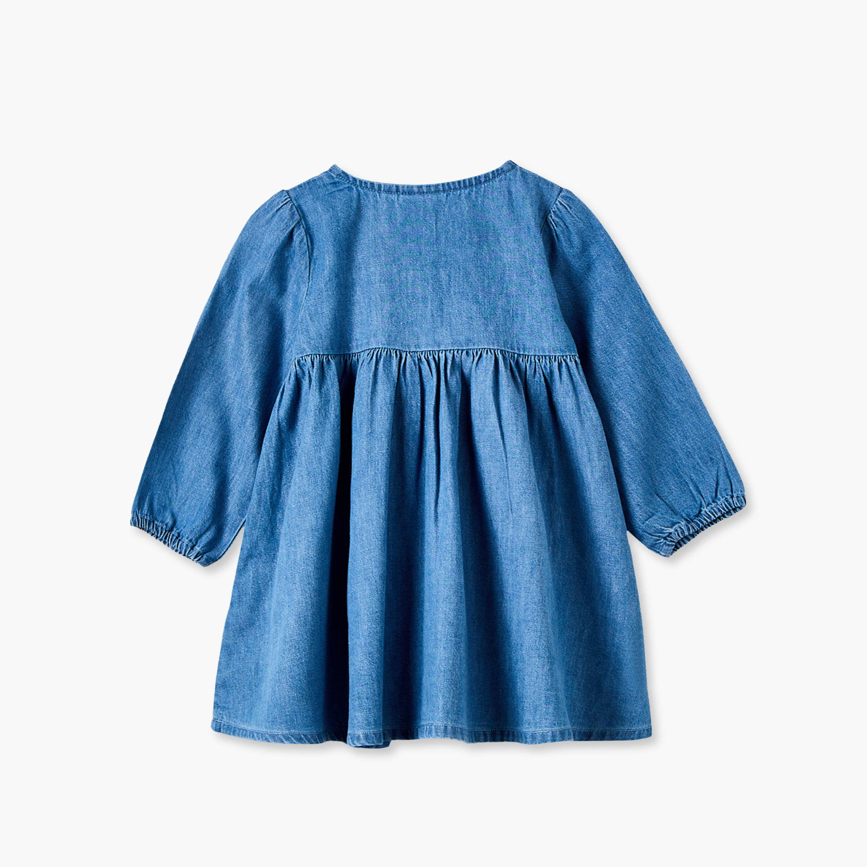 Juniors Round Neck Long Sleeves Knee Length Denim Dress with Embroidery-baby-girls-clothing-dressesandjumpsuits-image-3