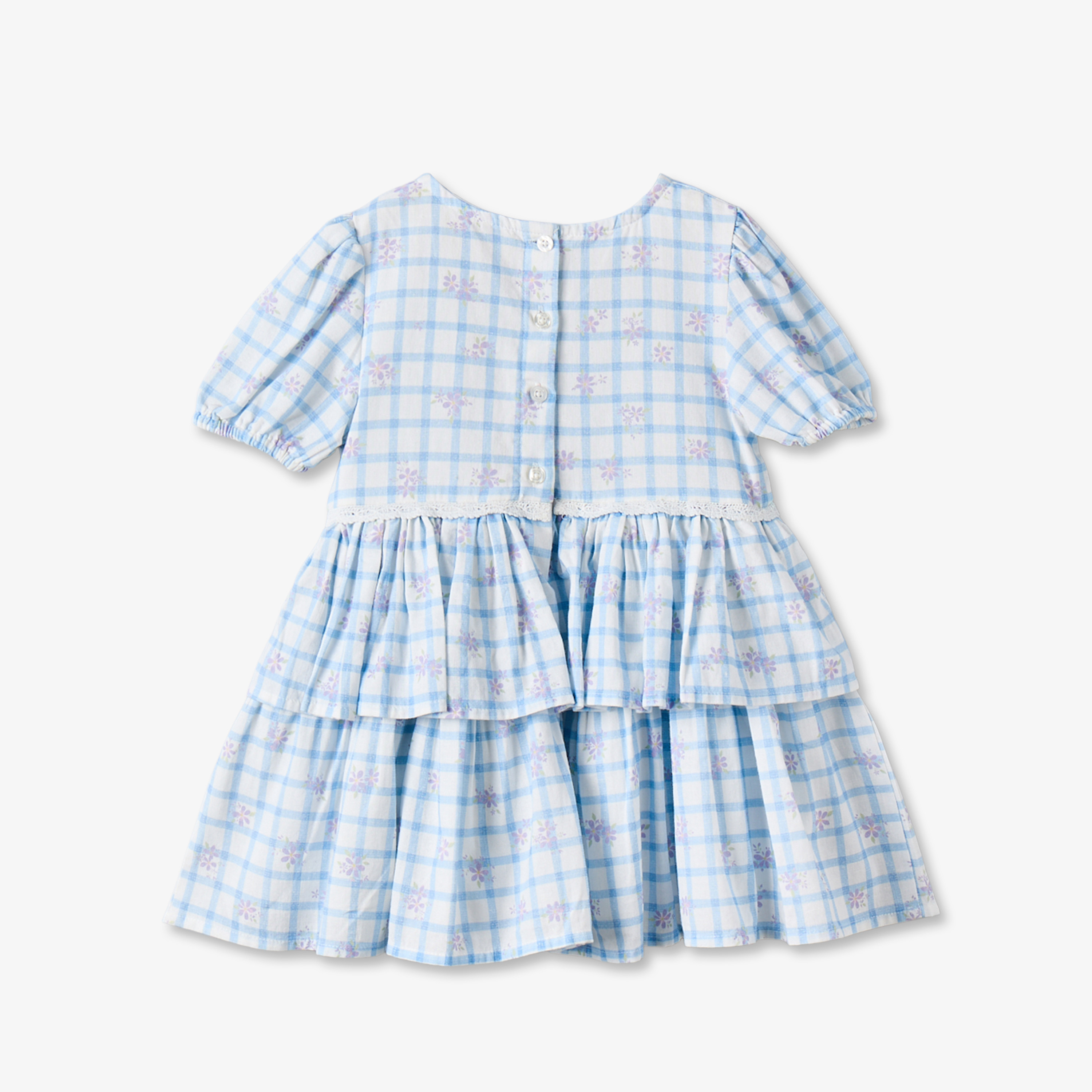 Juniors Round Neck Long Sleeves Knee Length Tiered Dress and Headband with Checks-baby-girls-clothing-dressesandjumpsuits-image-4