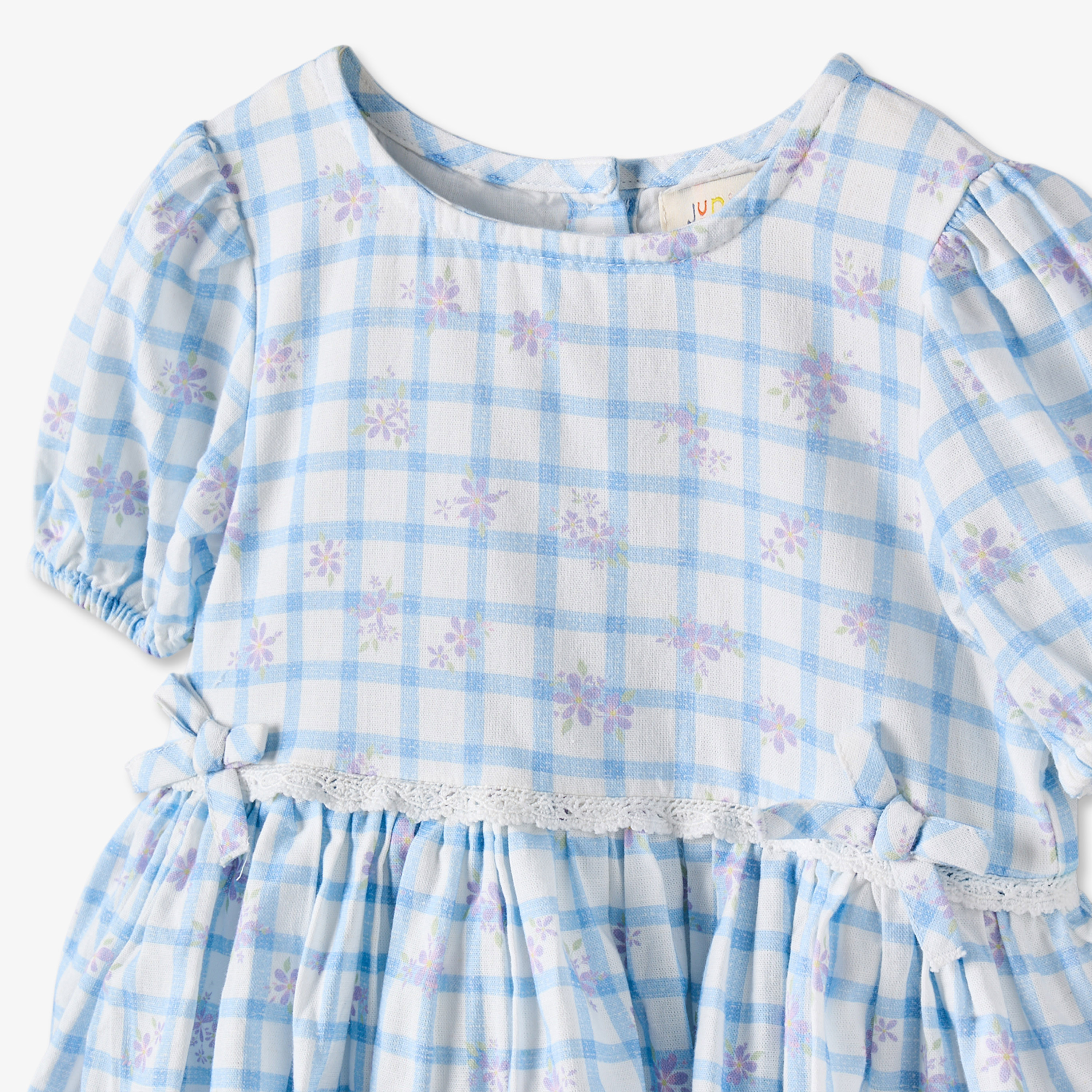 Juniors Round Neck Long Sleeves Knee Length Tiered Dress and Headband with Checks-baby-girls-clothing-dressesandjumpsuits-image-6