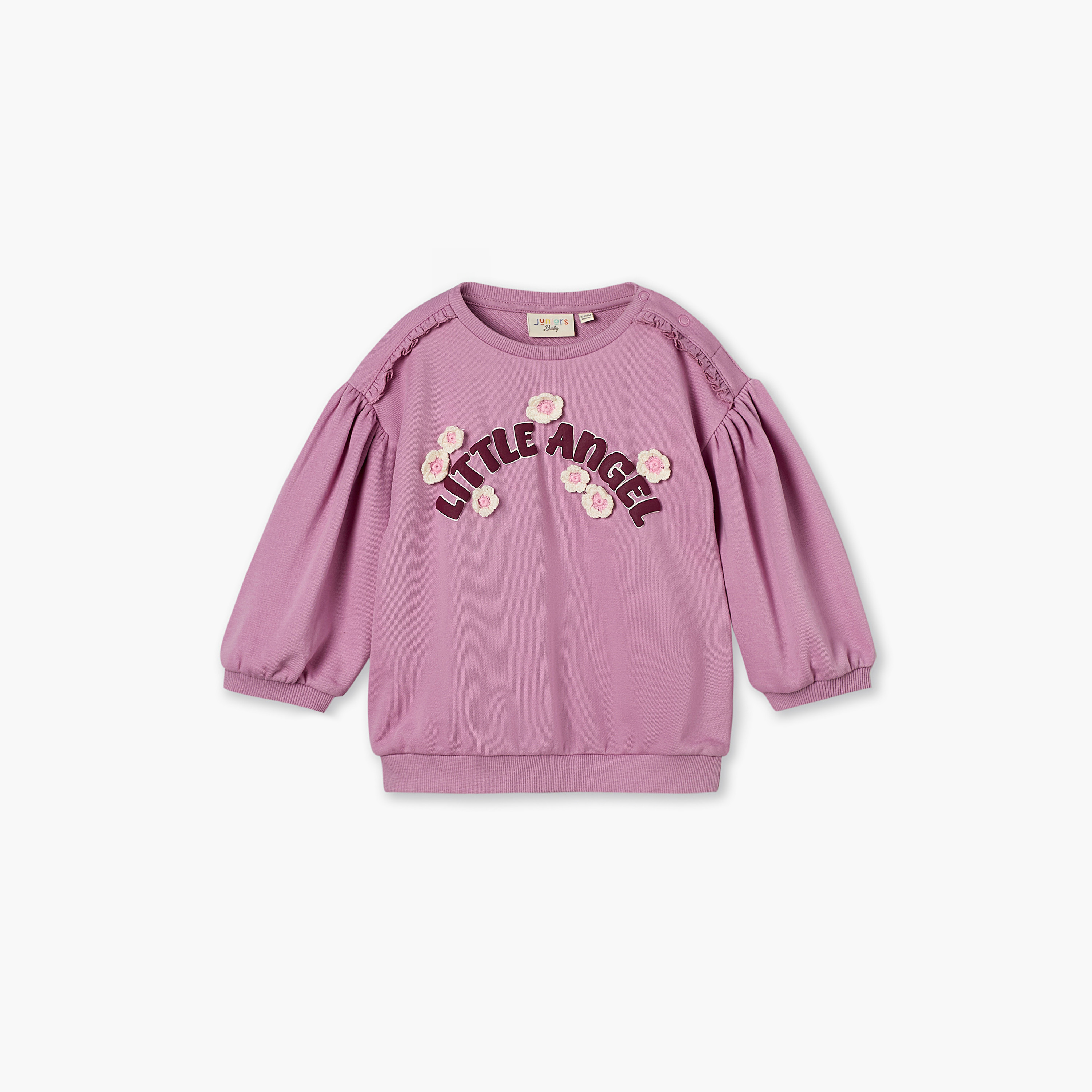 Juniors Floral Applique Sweatshirt with Long Sleeves-baby-girls-clothing-winterwear-sweatshirts-image-2