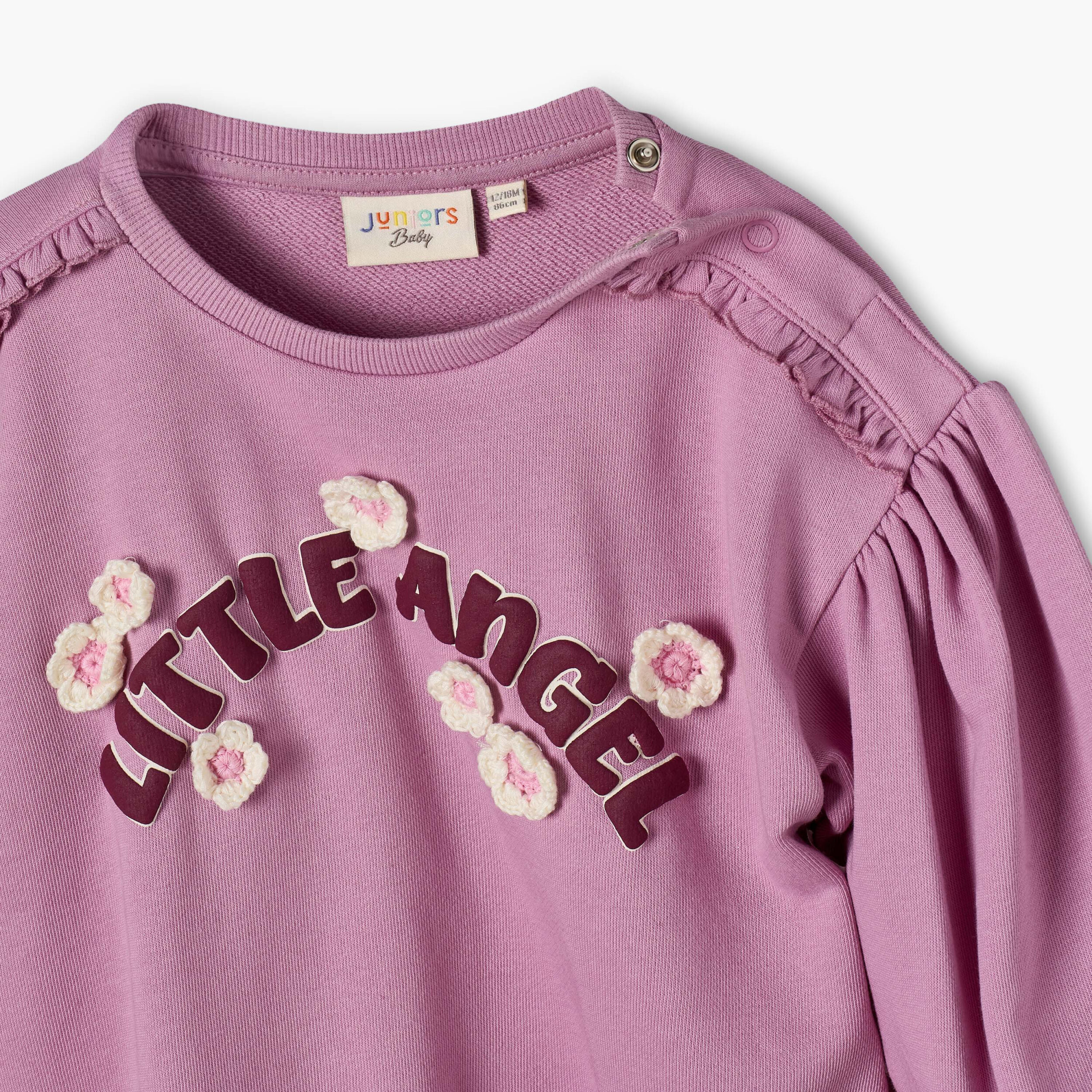 Juniors Floral Applique Sweatshirt with Long Sleeves-baby-girls-clothing-winterwear-sweatshirts-image-4