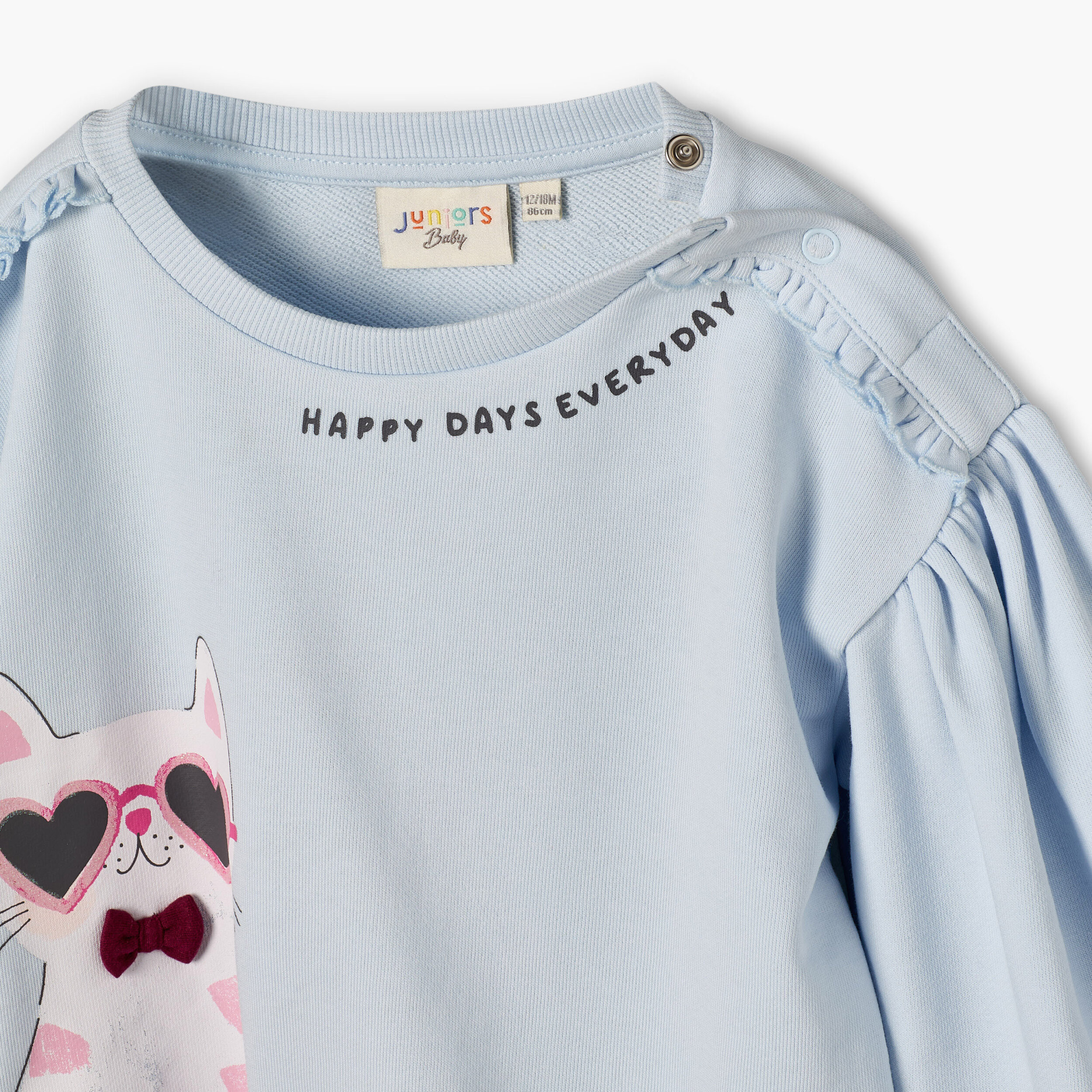 Juniors Cat Print Sweatshirt with Long Sleeves-baby-girls-clothing-winterwear-sweatshirts-image-4