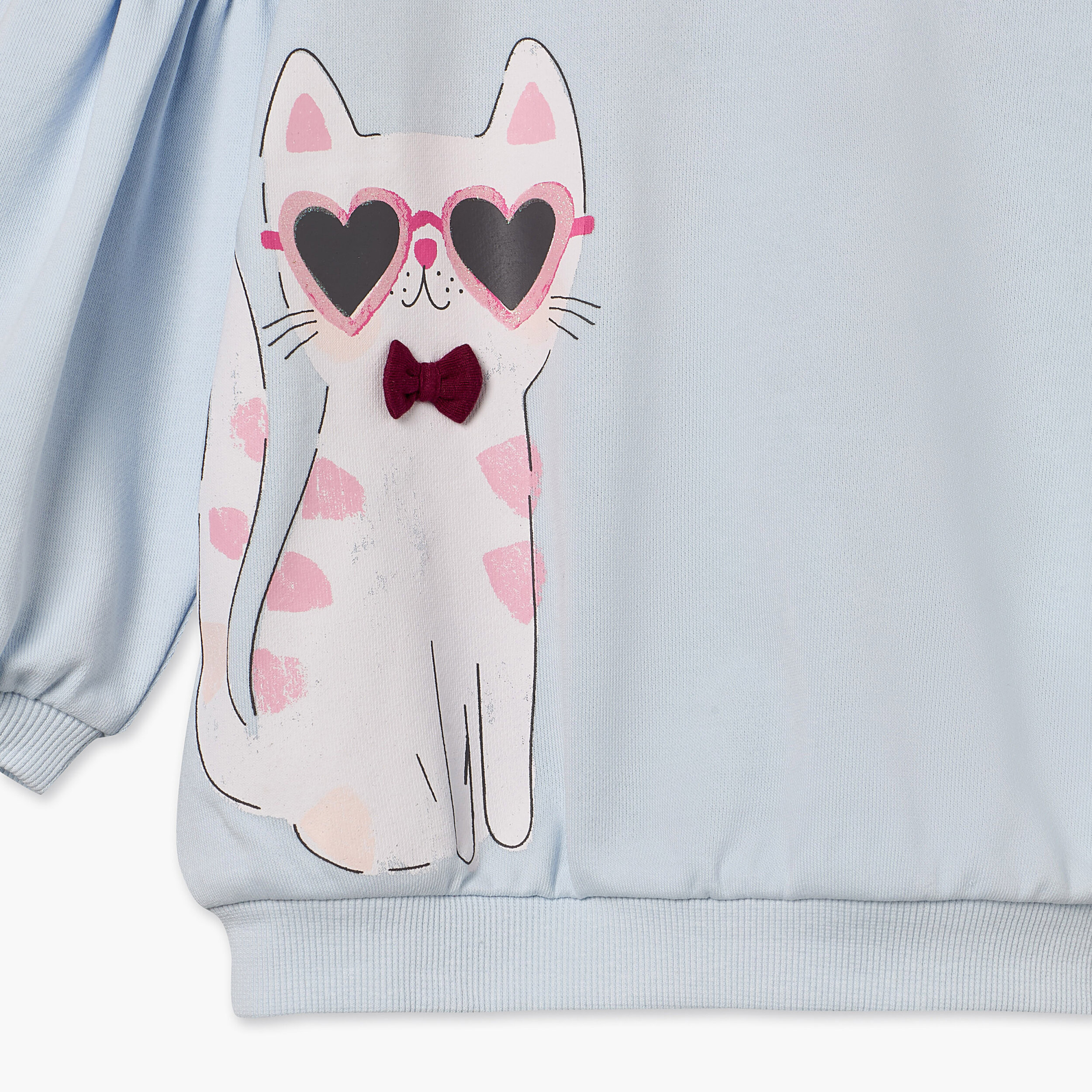 Juniors Cat Print Sweatshirt with Long Sleeves-baby-girls-clothing-winterwear-sweatshirts-image-5