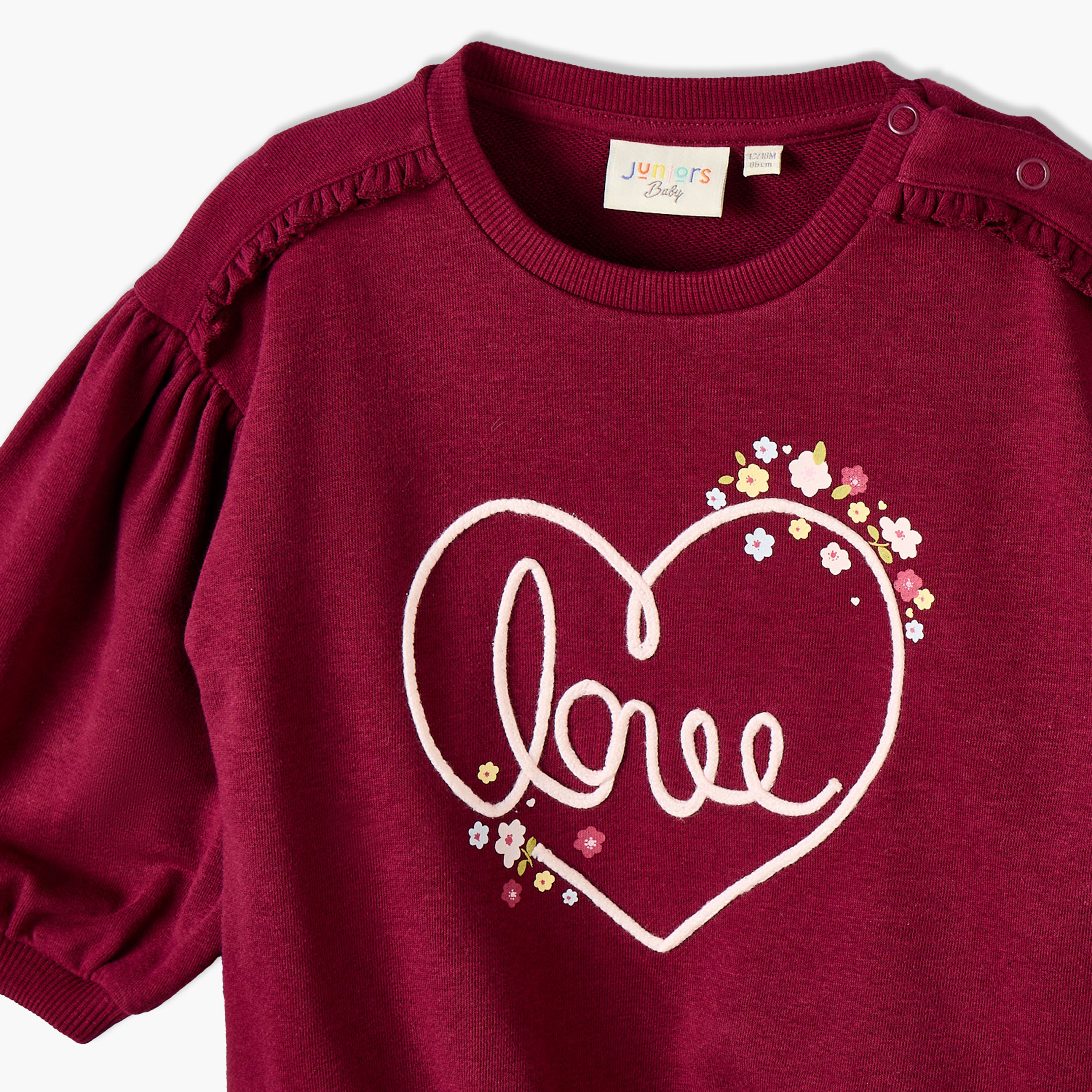 Juniors Crew Neck Sweatshirt with Heart Embroidery-baby-girls-clothing-winterwear-sweatshirts-image-3