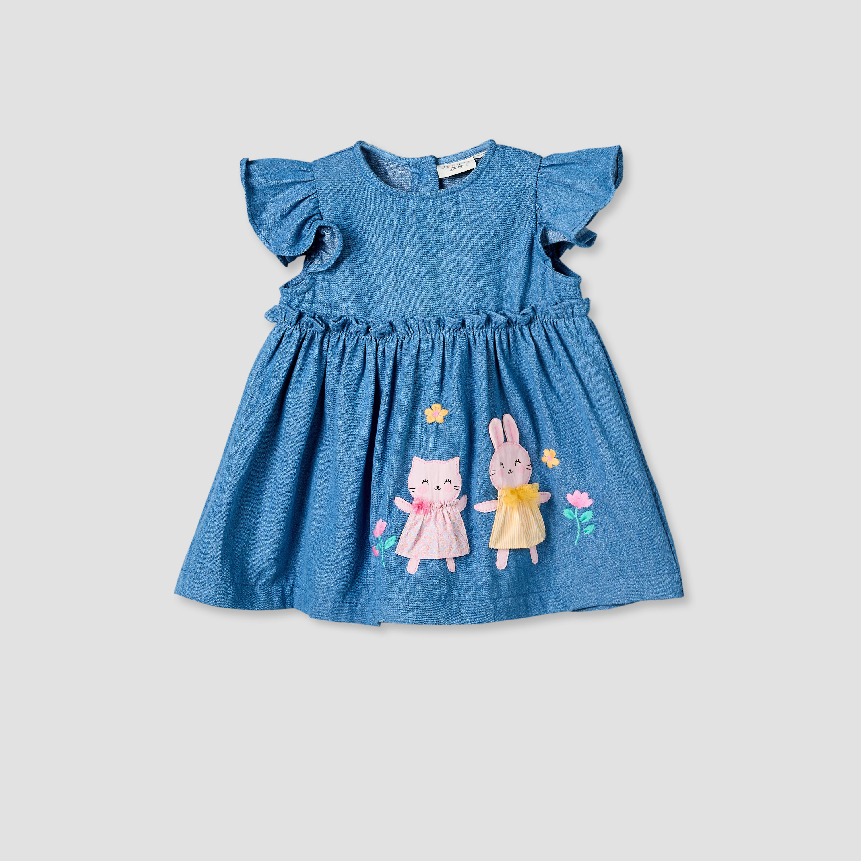 Juniors Round Neck Short Sleeves Denim Dress and Leggings Set with Bunny Applique-baby-girls-clothing-setsandcoords-image-2