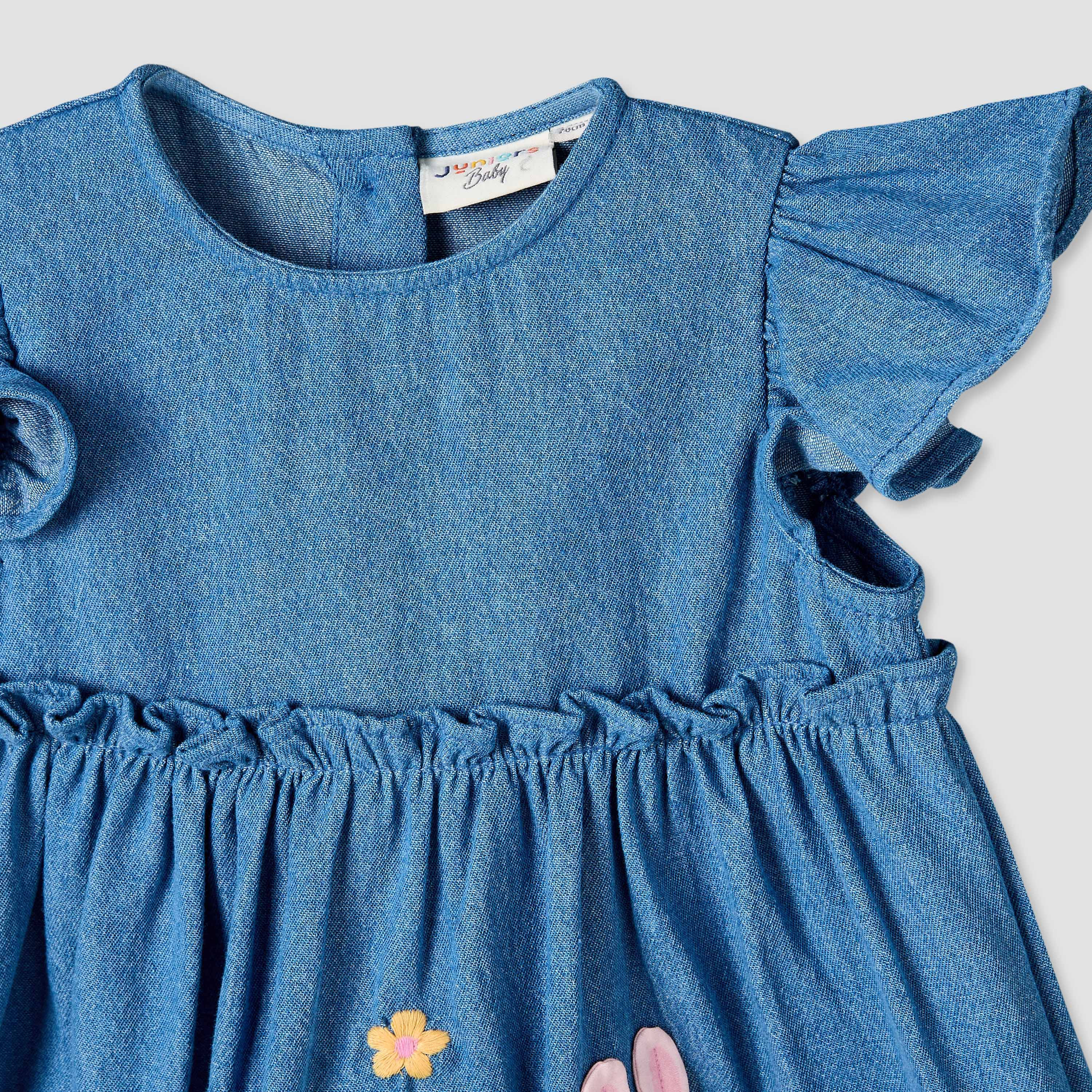 Juniors Round Neck Short Sleeves Denim Dress and Leggings Set with Bunny Applique-baby-girls-clothing-setsandcoords-image-6