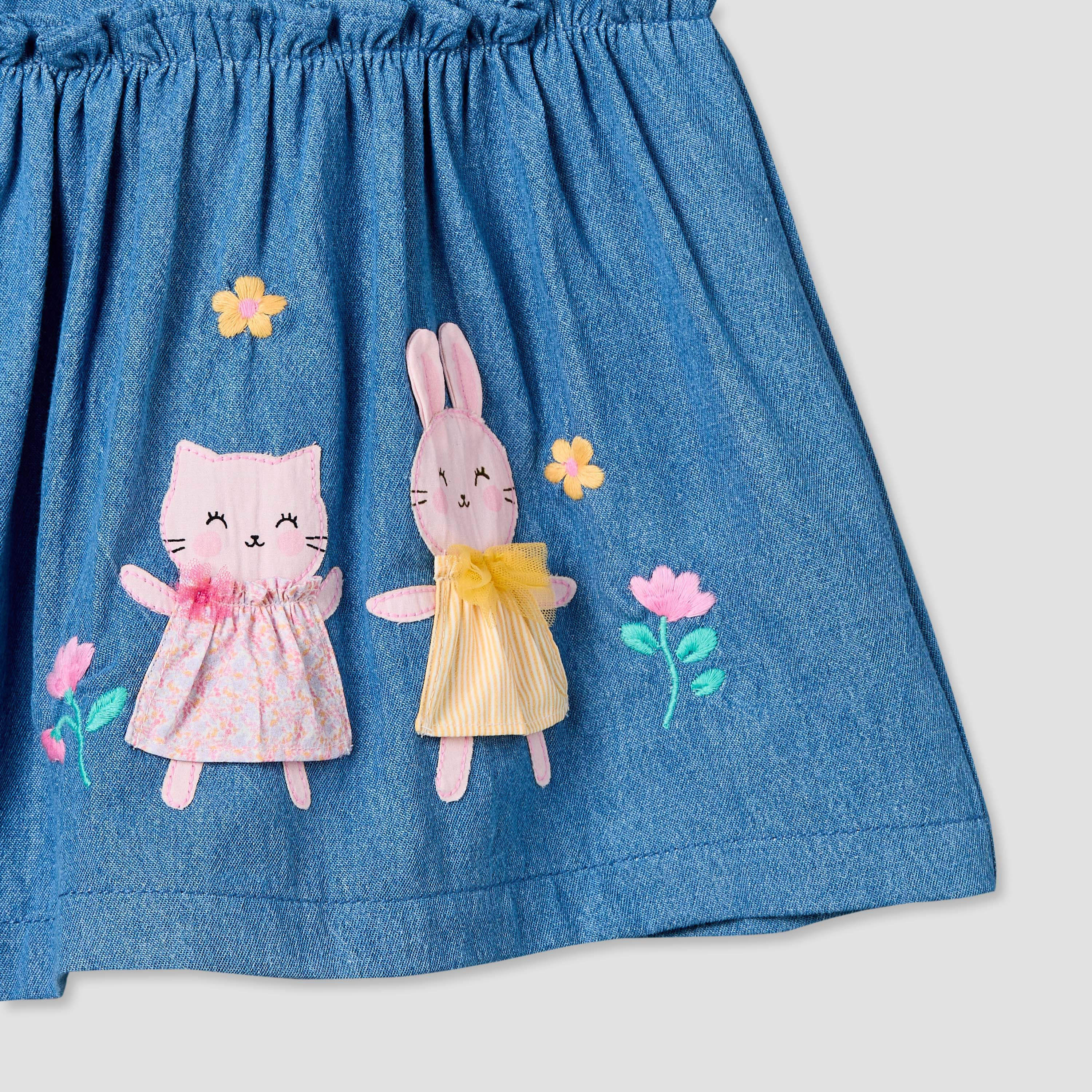 Juniors Round Neck Short Sleeves Denim Dress and Leggings Set with Bunny Applique-baby-girls-clothing-setsandcoords-image-7