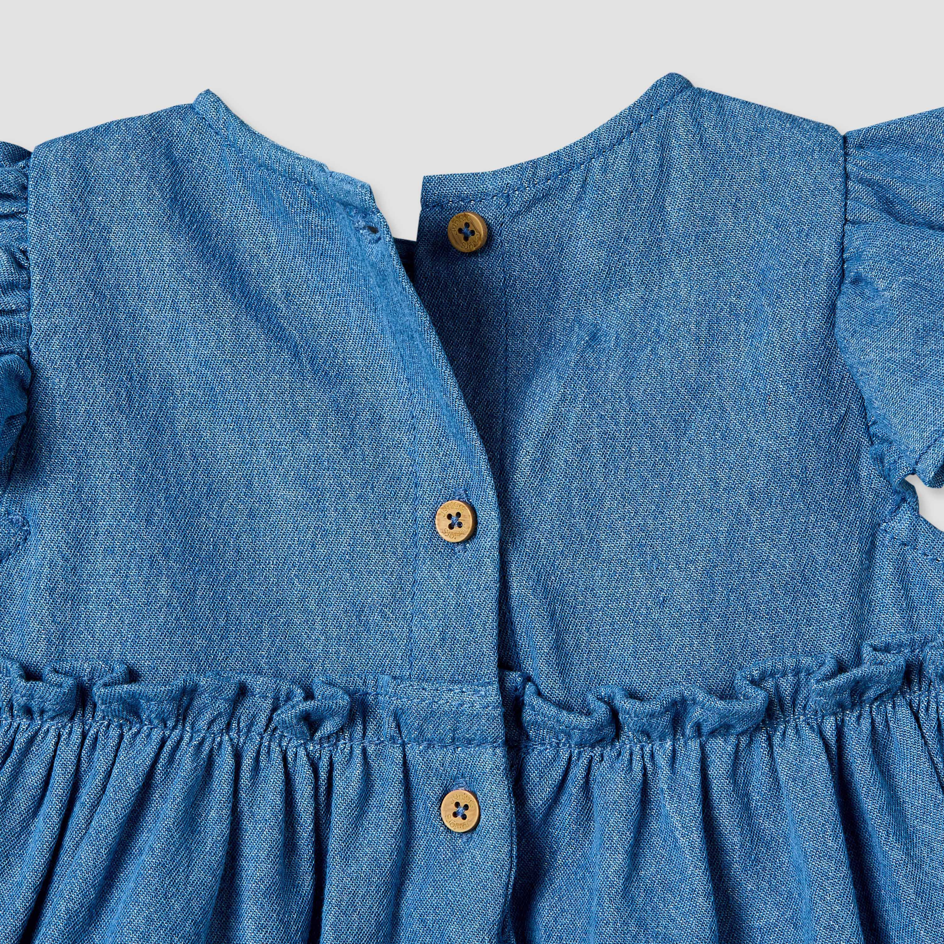Juniors Round Neck Short Sleeves Denim Dress and Leggings Set with Bunny Applique-baby-girls-clothing-setsandcoords-image-8