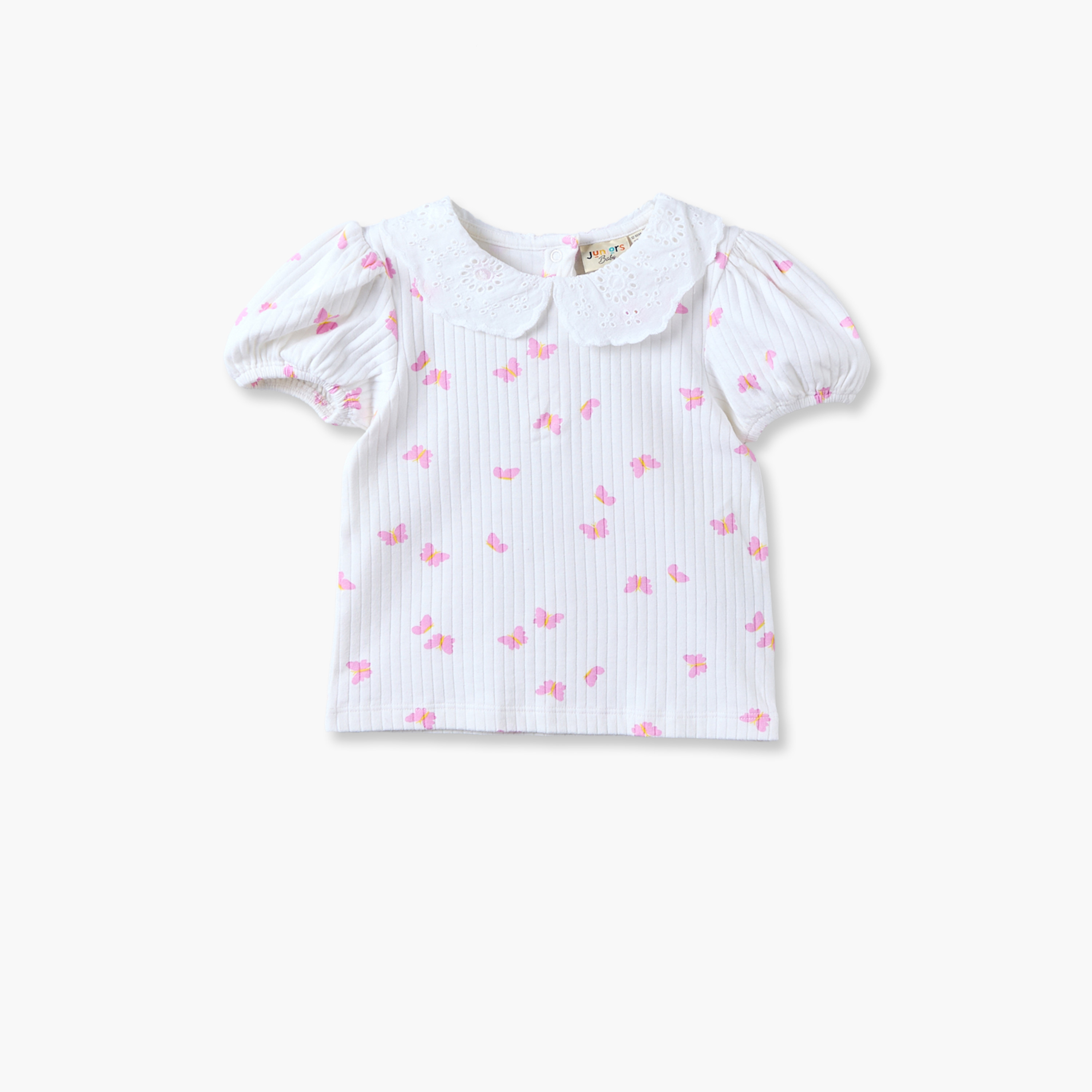 Juniors Peter Pan Collar Short Sleeves Top and Dungaree Set with Heart Pockets-baby-girls-clothing-setsandcoords-image-5